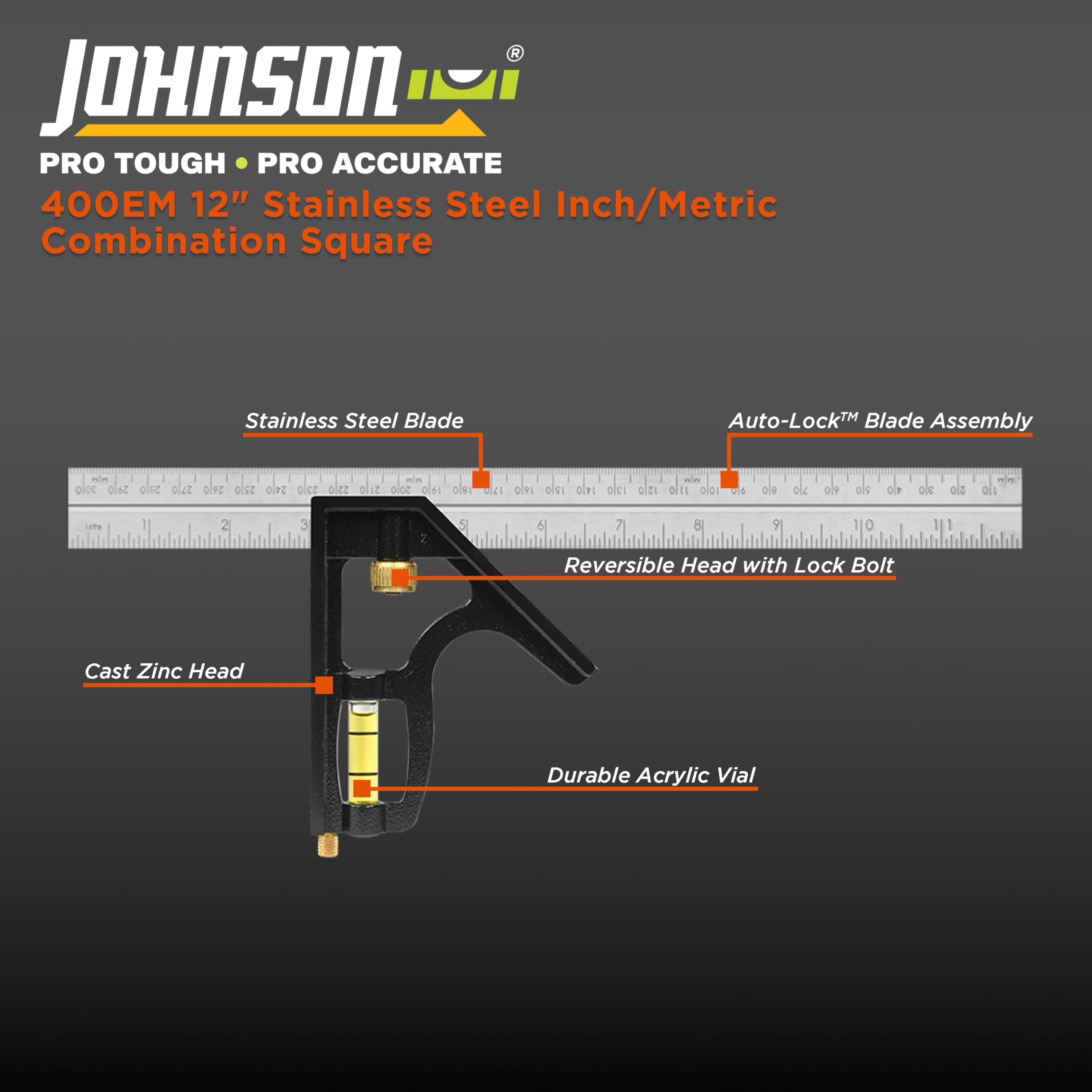 Johnson Level et outil 400em 30,5 cm English/métrique Métal Équerre combinée