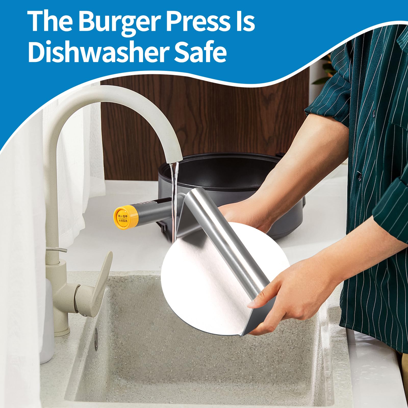 wenrescry Pressa per Smash Burger 5,5 Pollici, Pressa Rotonda in Acciaio Inossidabile Antiaderente, Strumento per Hamburger, Bistecche, Pancetta, Grigliate e Barbecue