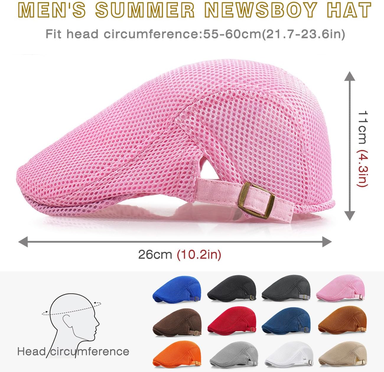 2 Pack Men's Mesh Cap Breathable Summer Newsboy Hat Adjustable Beret Ivy Cap Irish Cabbie Driving Hunting Hats - Image 7