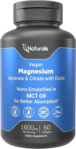 Miniatura 8 de Naturalis Complejo vegano de triple magnesio | Glicinato quelado, citrato y óxido de 1600 mg ofrece 250 mg de magnesio elemental | Fácil de absorber