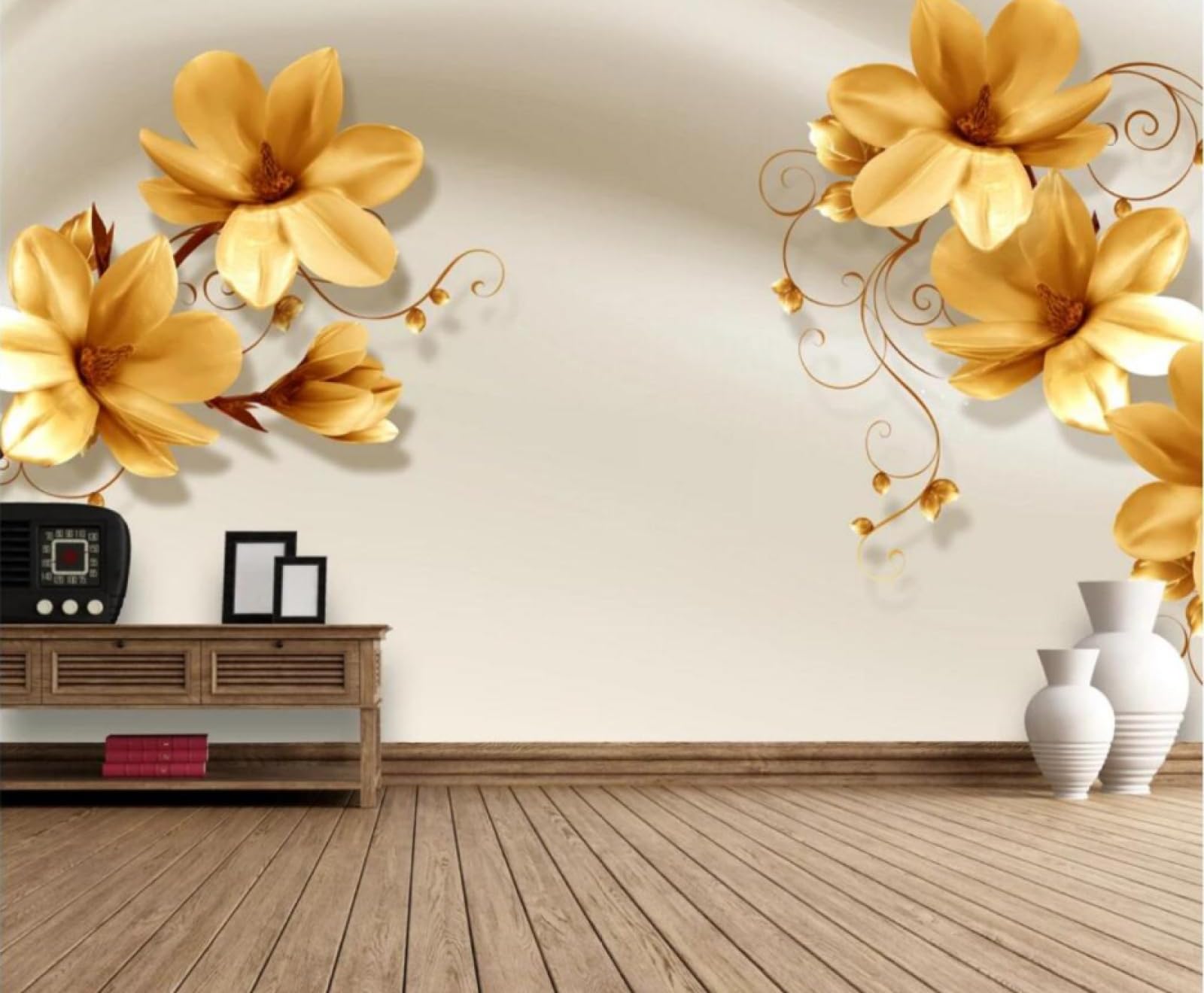 Złote tłoczone kwiaty tapeta tło ściany salonu sypialnia kawiarnia mural 3D 250 x 175 cm