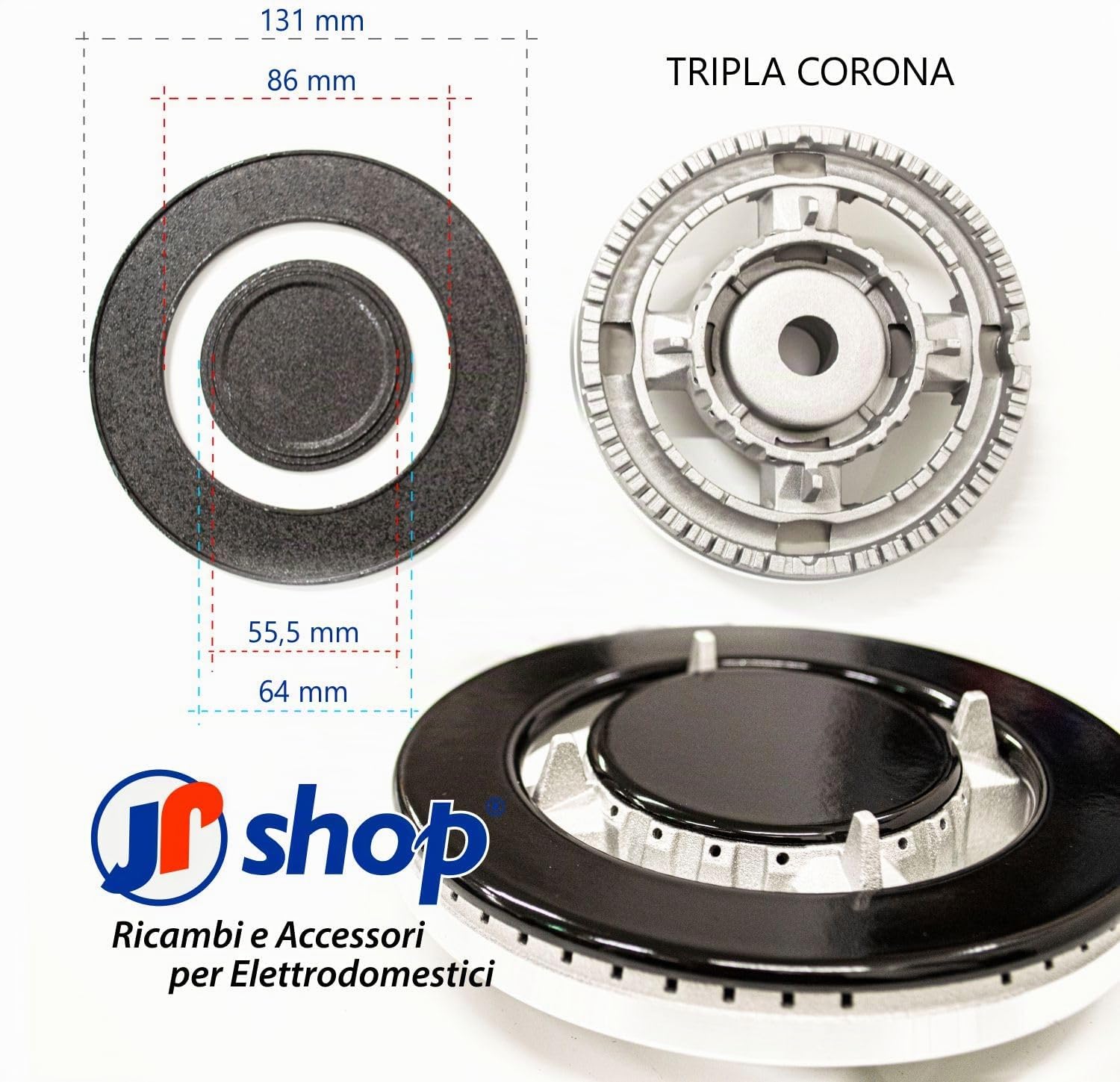 Kit 4 corone in ottone + 4 bruciatori + tripla corona adattabile a piano cottura cucina a gas compatibile con Lofra completo di piattelli spartifiamma