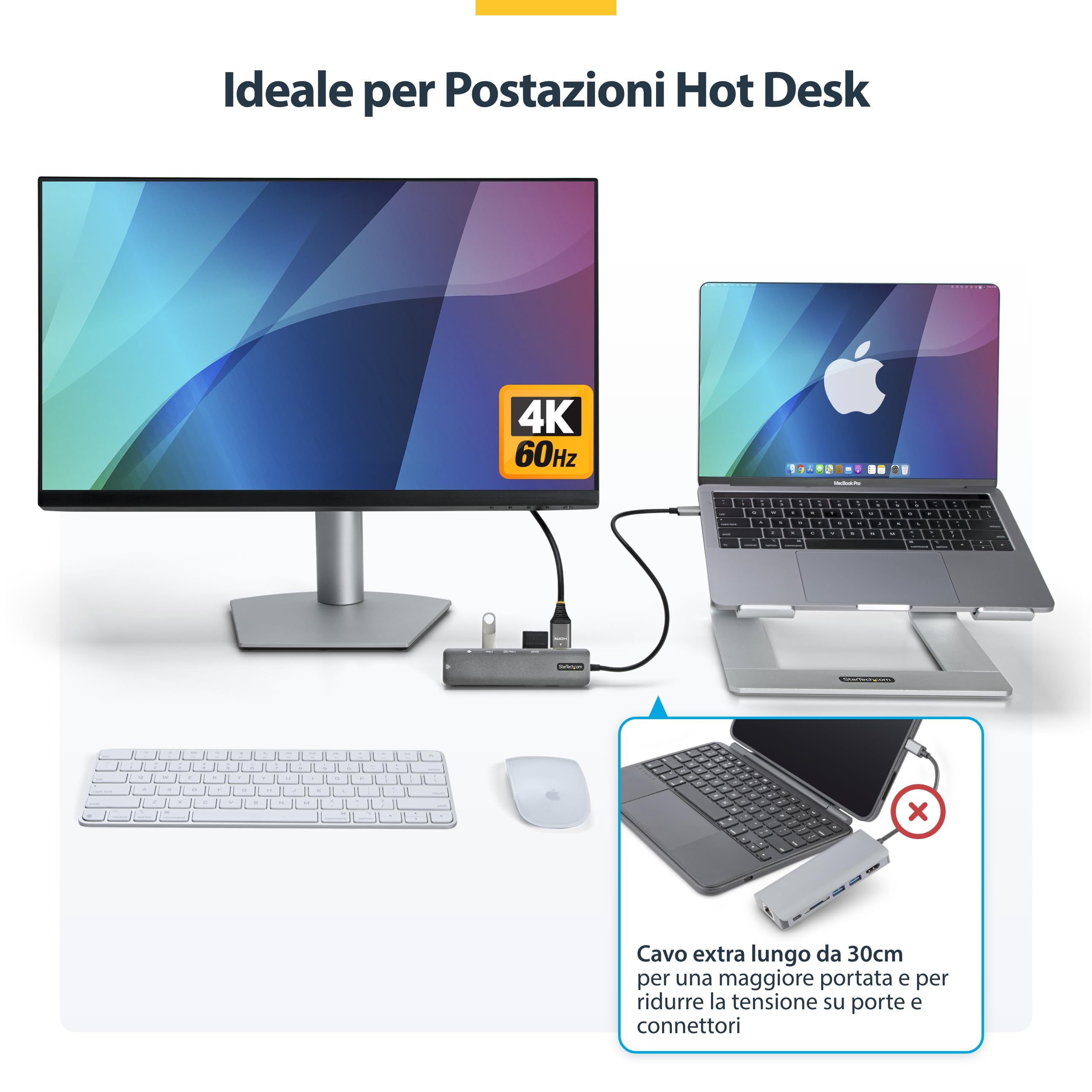 StarTech Mini Dock USB-C 7-in-1 HDMI 4K 60Hz, GbE, 2x USB 5Gbps, 100W PD | Hub USB 5Gbps, Cavo extra-lungo, Plug and play