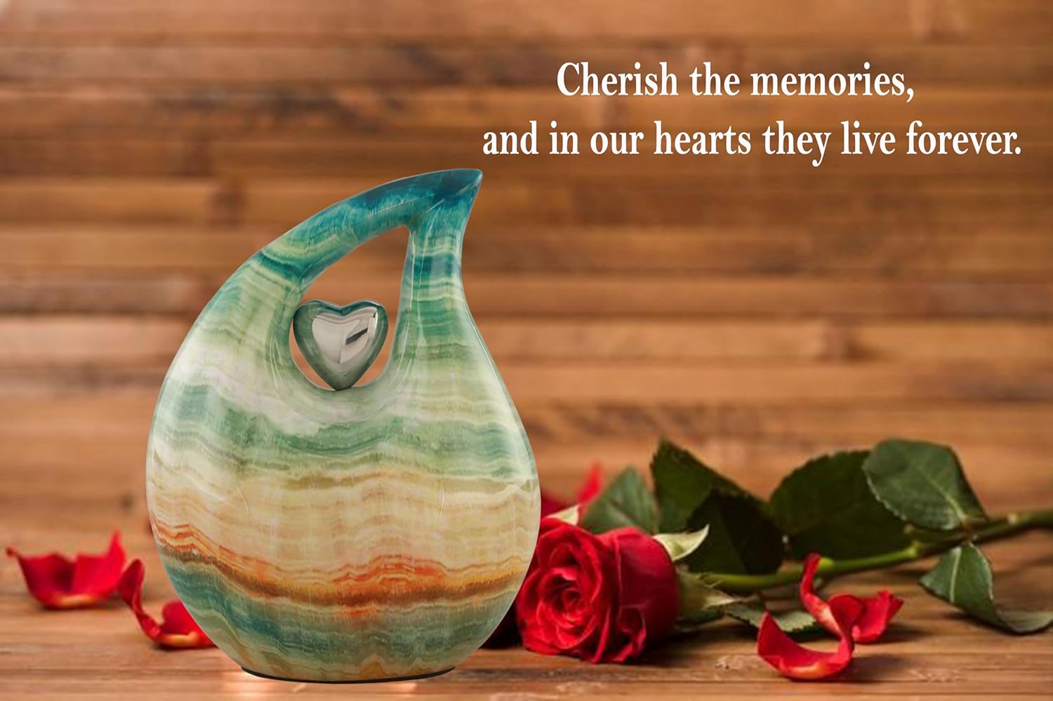 Eternal Tear – Loving Heart Teardrop Cremation Urn for Human Ashes – Solid Metal Adult Memorial Urn Holds Ashes Up to 210 lbs – Unique Drop-Shaped Funeral Urn with Velvet Bag (Blue Marsh)