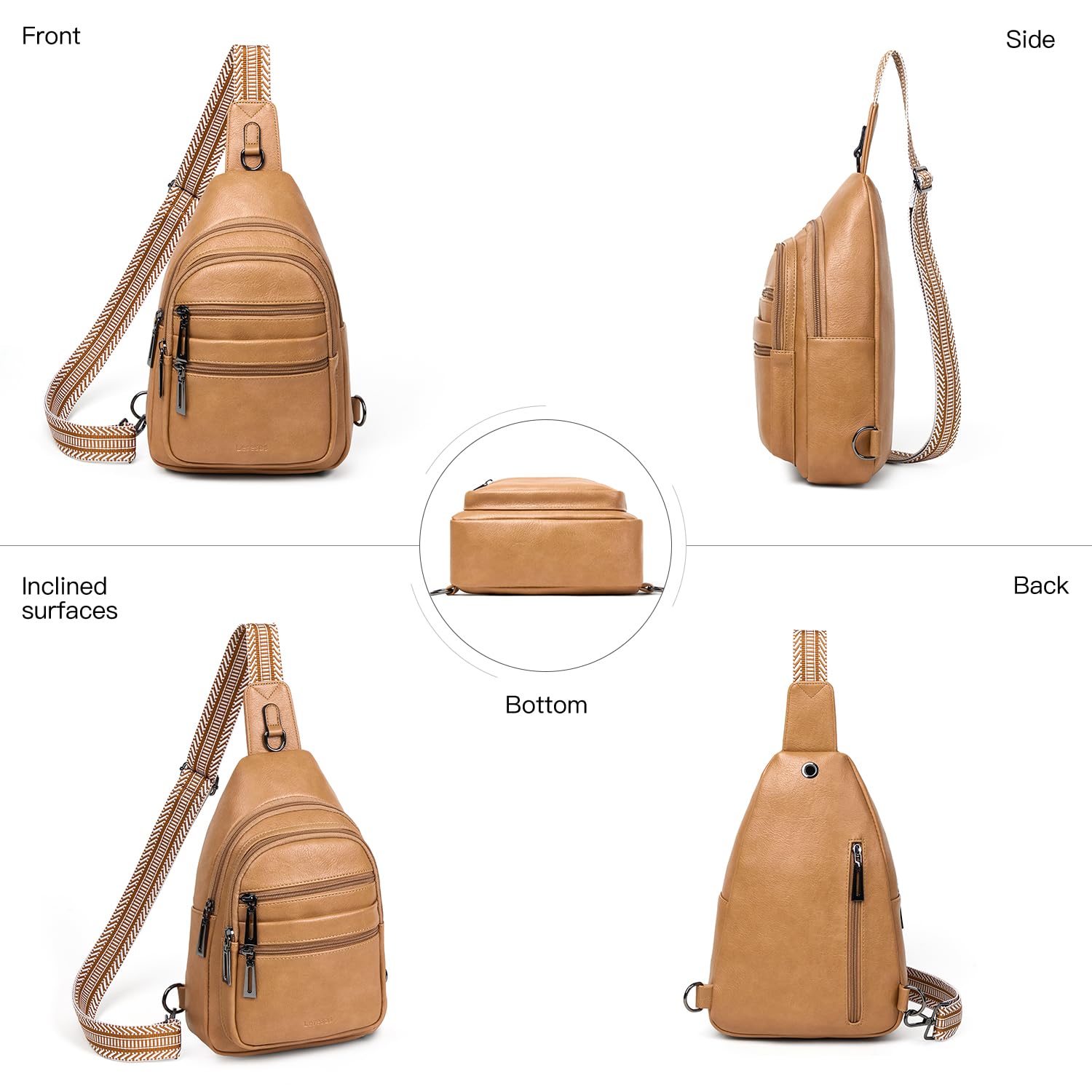 Leresas Bolsa bandolera de 7 L para mujeres y hombres, 4 bolsillos con cremallera, bolsa cruzada de moda, riñonera, mochila de cuero vegano para viajes