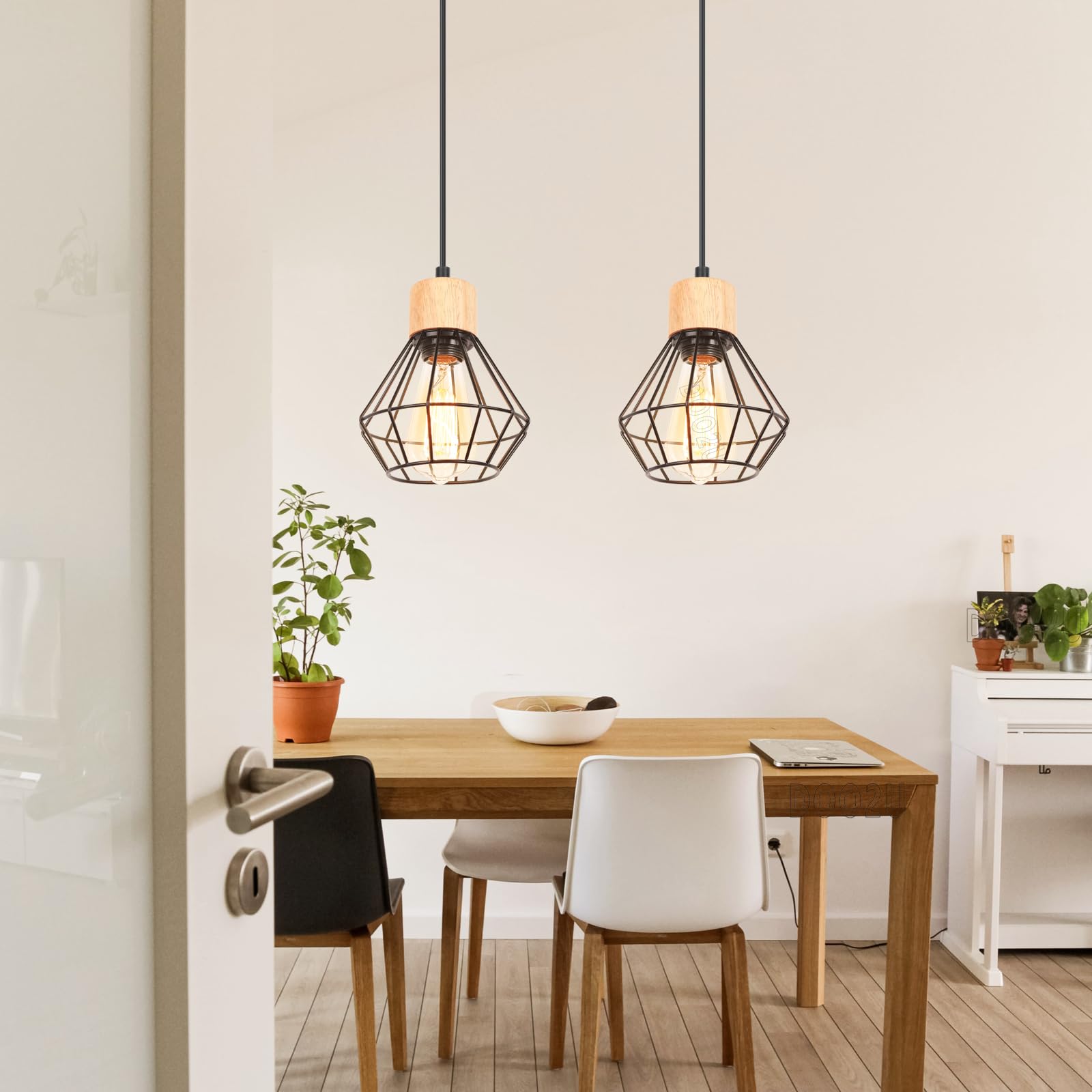PETITES ECREVISSES 3 Lampes Suspension Industrielle Vintage Métal Bois E27 - Abat-jour 160mm