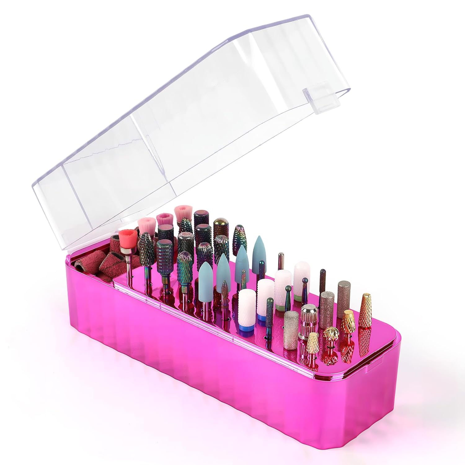Nail Drill Holder, 40 Holes Nail Drill Bit Holder, Drill Accessories Organizer Case for Nail Tech, Acrylic Storage Box for Nail Drill Manicure Tool (Red-plated)