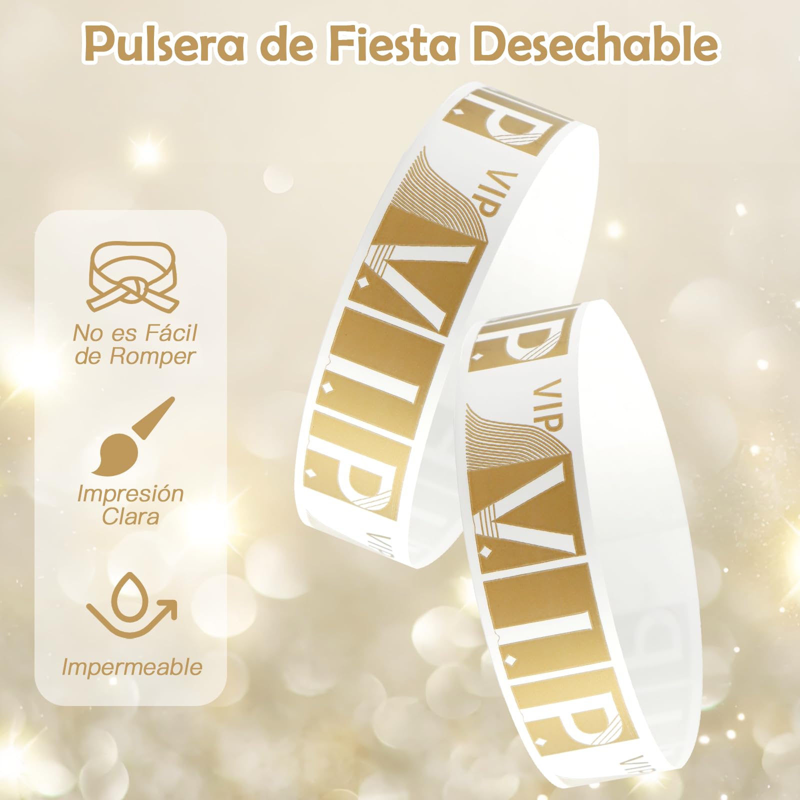400 Piezas Pulseras Papel VIP para Eventos, Pulseras Impermeables Pulseras VIP para Fiestas Conciertos, Pulseras de Entrada para Discotecas Doradas Pulseras Vip para Parques de Atracciones