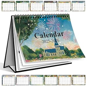 Gannyfer Desk Calendar 2025-2026, July 2025 - Dec 2026, Small Standing Flip Calendar 2025, 18 Monthly Cute Desktop Calendar with Daily Blocks, Notes, To-Do List, Gifts for Women, Kids, 6" x 8"(3 Funny Stickers)
