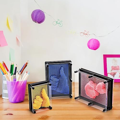 Miniatura 4 de Dicunoy Paquete de 3 tableros de arte de plástico con pines, juguete sensorial de arte de pines 3D, 3 tamaños clásicos de impresión de alfileres