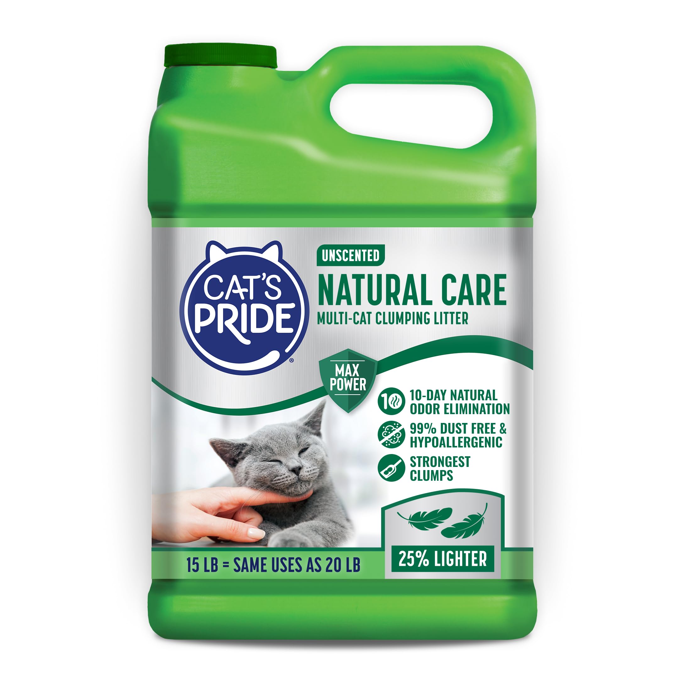 Cat's Pride Natural Care MaxPower - Arena para Gatos hipoalergénica, sin Perfume, Jarra de 15 Libras