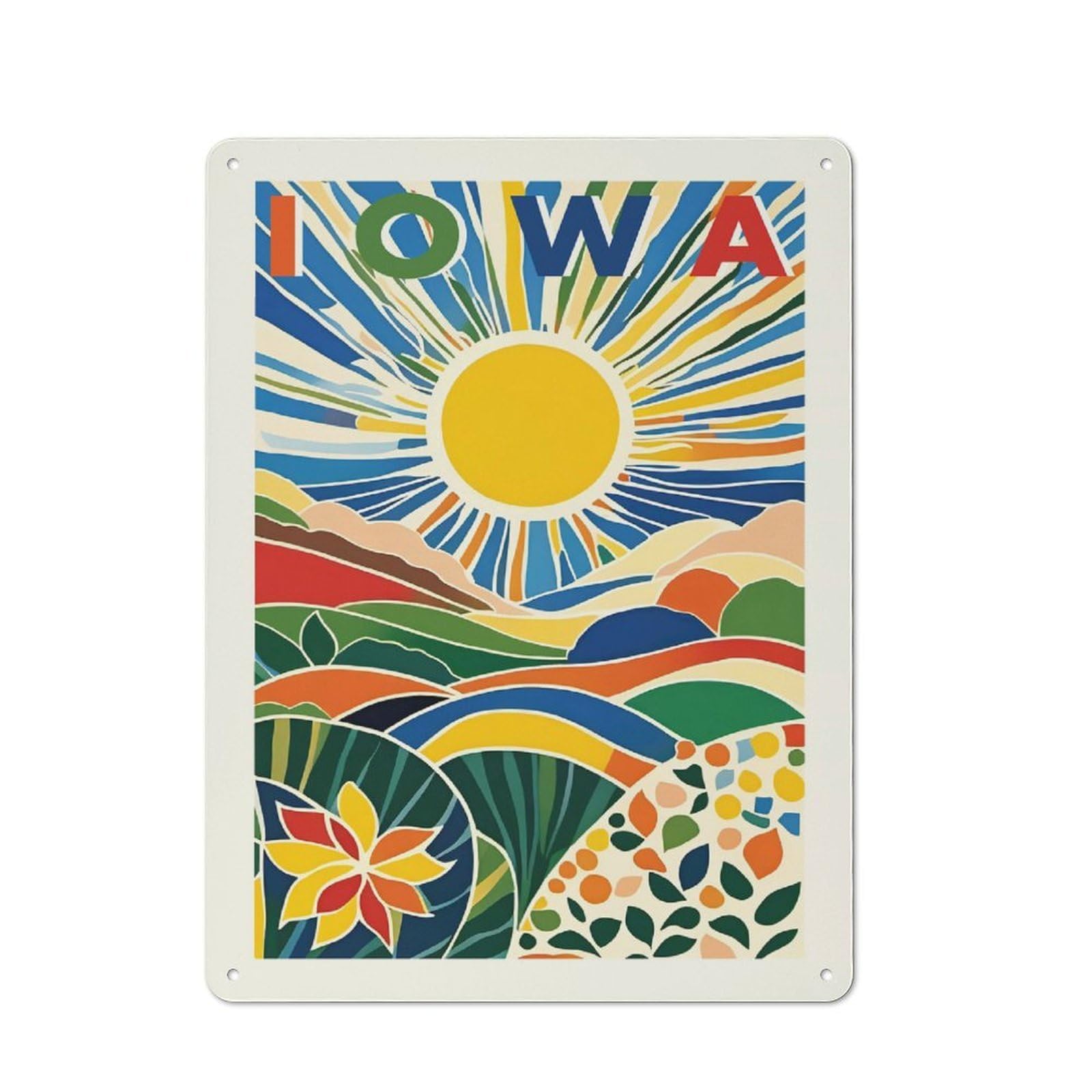 Junmoney Style-10 Cosy Iowa Landscape With Sun And Text Metal Plaque 40X30cm, Kitchen Wall Decor For Kitchen, Cafe, Pantry Or Dining Room