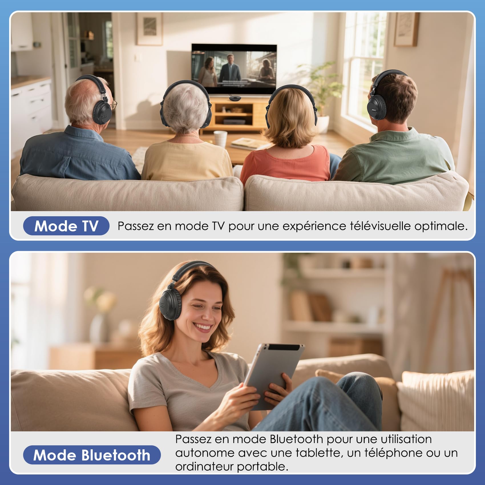 SIMOLIO Bluetooth Casque TV sans Fil, avec Son Clair & Puissant, JH-747D