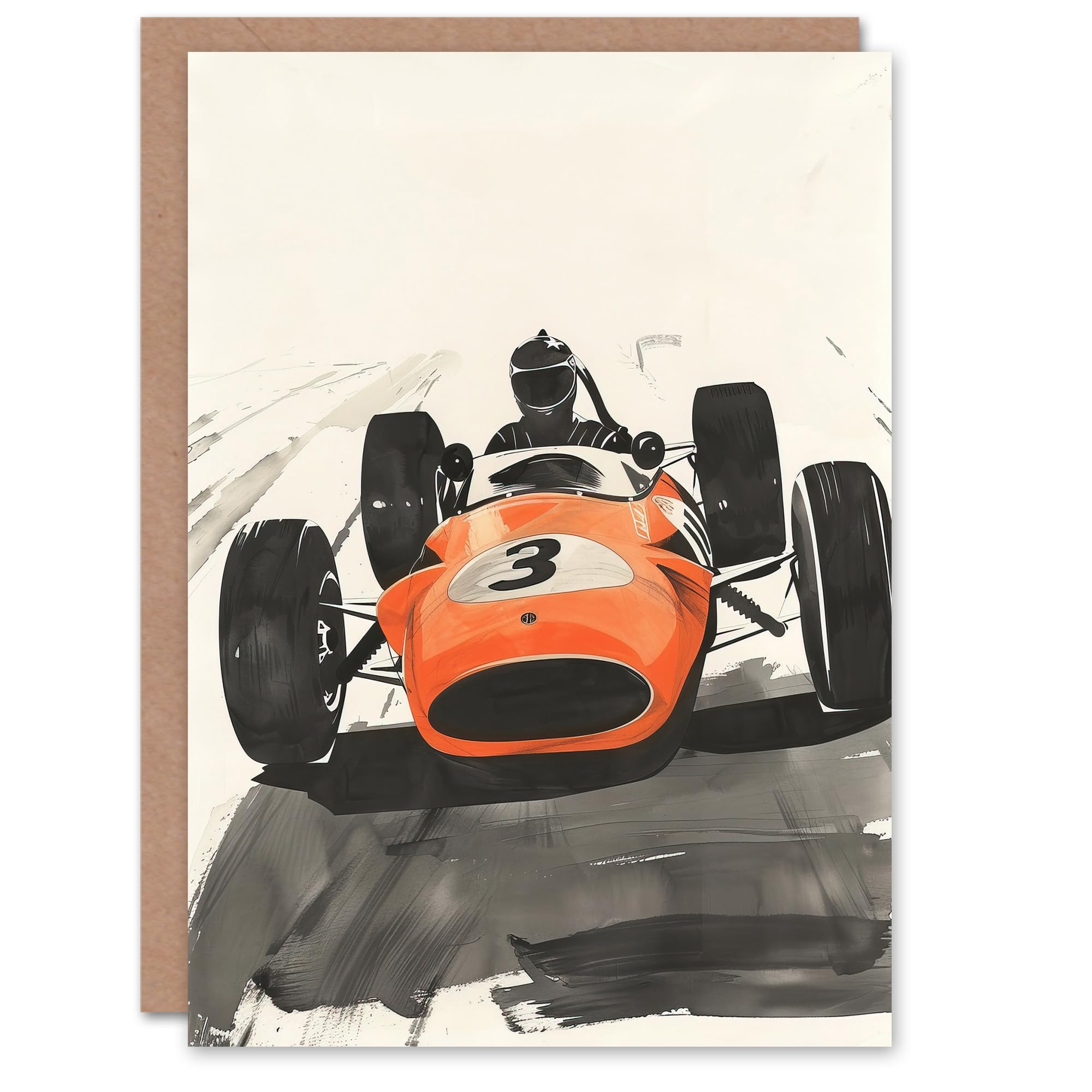 Artery8 Greeting Card Vintage Race Car Driver Racing Sport Watercolour For Him Man Birthday Card
