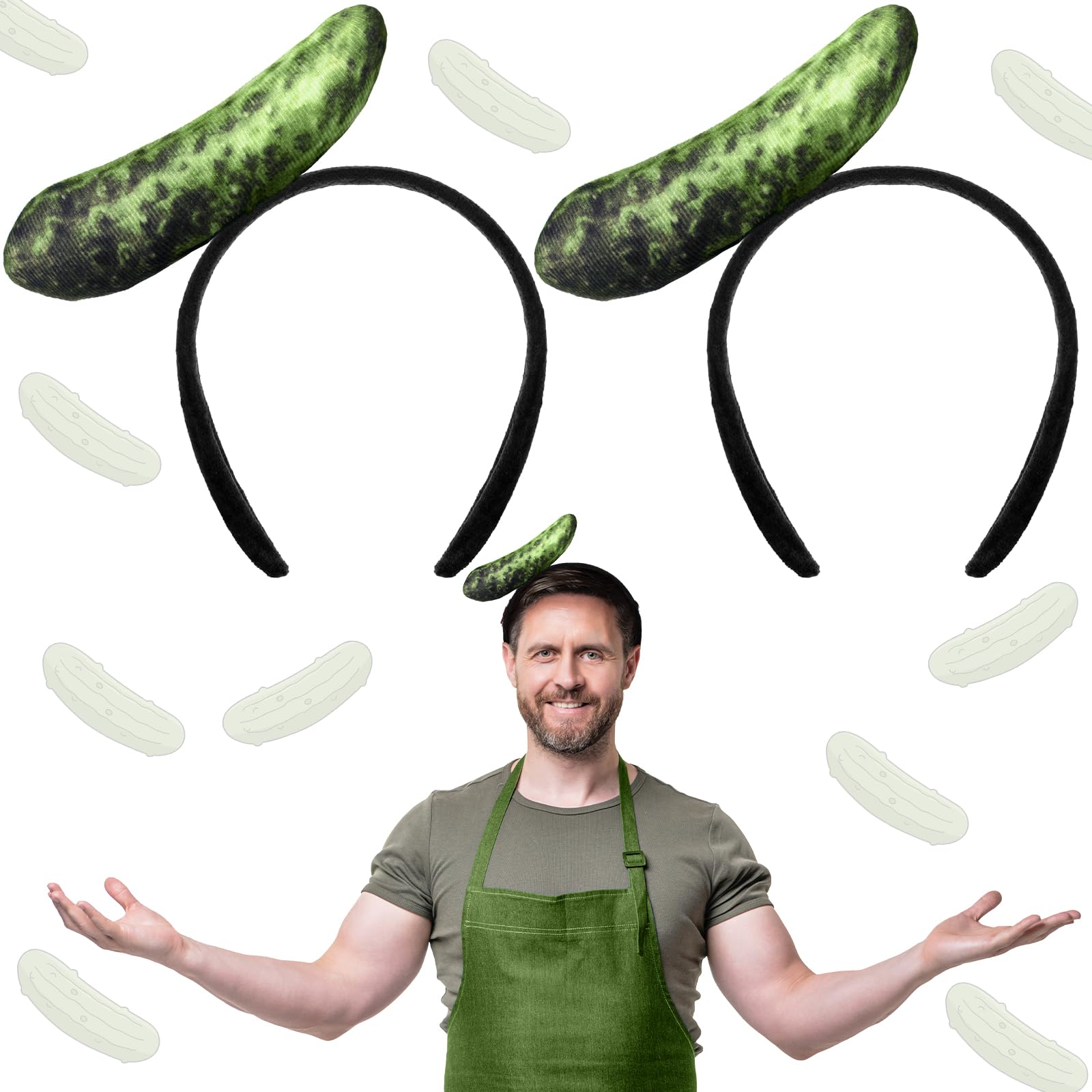 Knitgrip 2 Pcs Funny Headbands Pickle Hot Dog Strawberry Banana Chili Pepper Taco Style Funny Costume Accessories(Pickle)