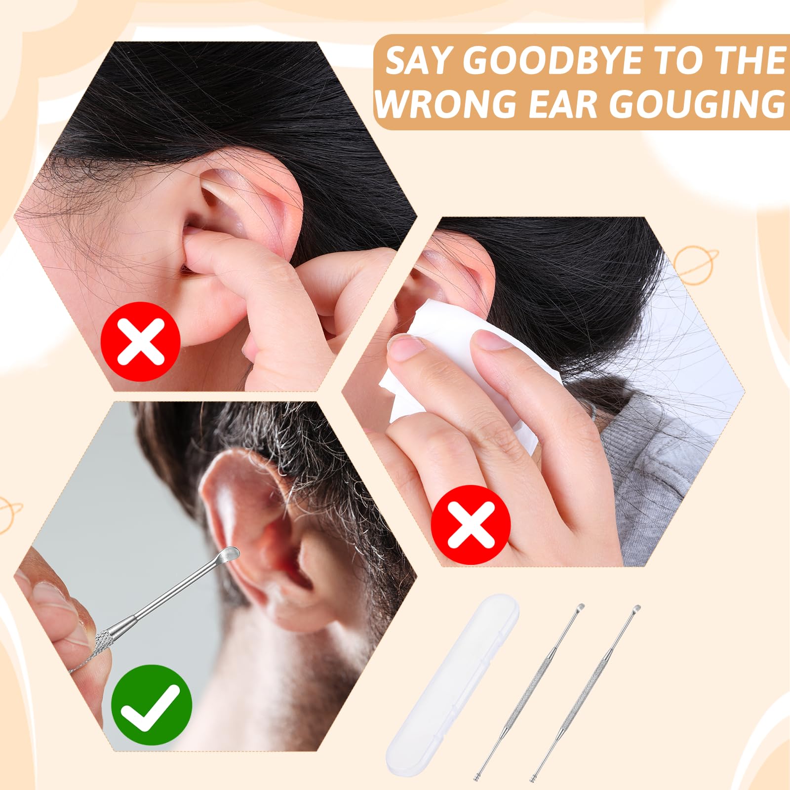 Lot de 2 cure-oreilles en acier inoxydable avec boîte de rangement