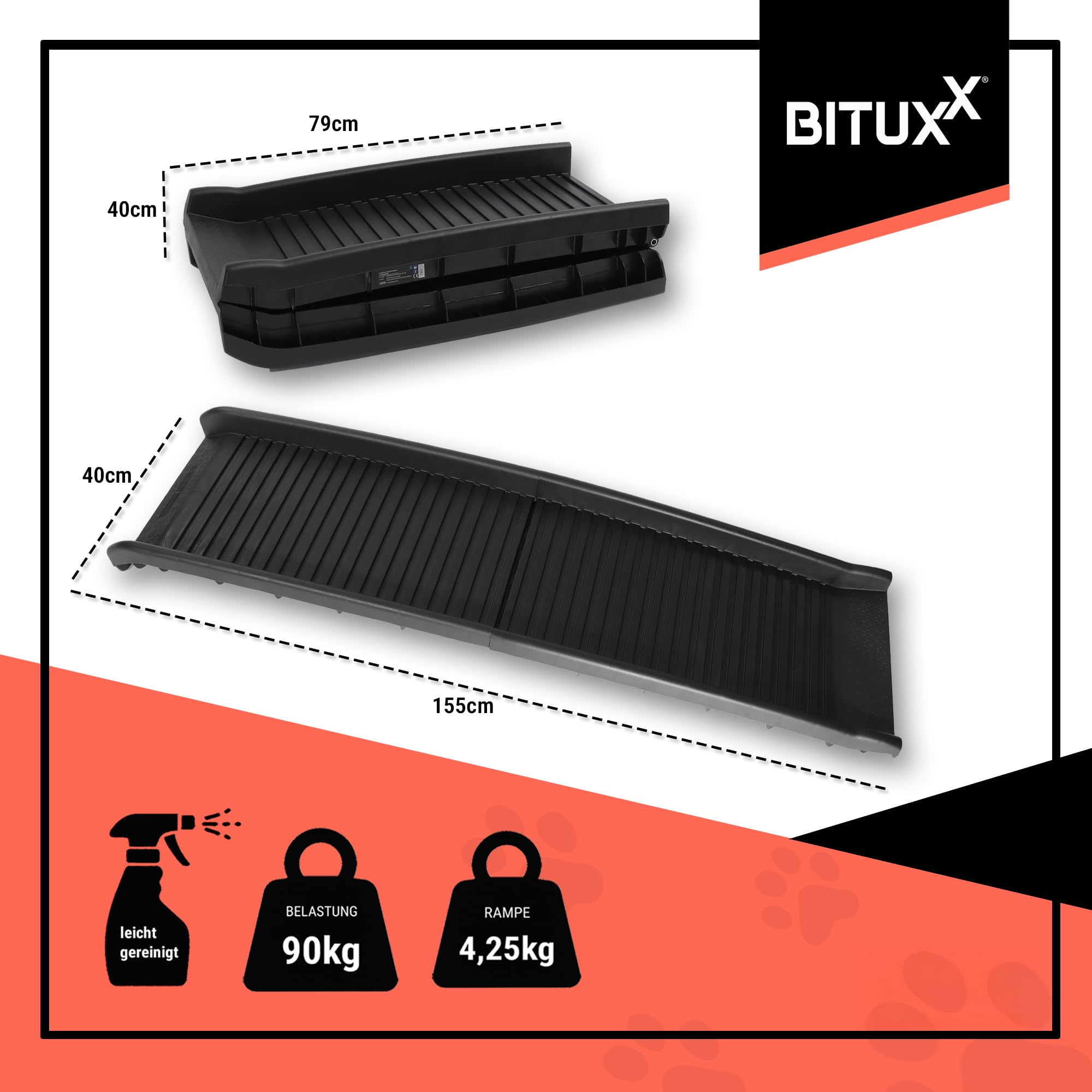 BITUXX® Hunderampe Hunde Einstiegshilfe Autorampe Hundetreppe Hundetransport Klappbar aus Kunststoff