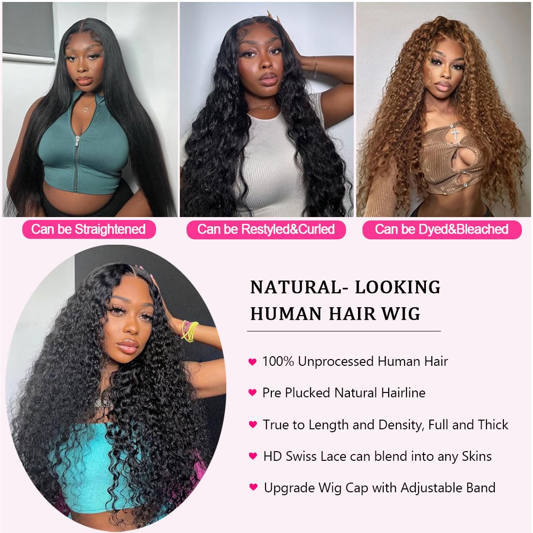 26 Inch 13×6 HD Lace Front Wigs Human Hair Water Wave 200 Density Lace Frontal Wigs Pre Plucked Deep Curly Human Hair Wig for Women Natural Black