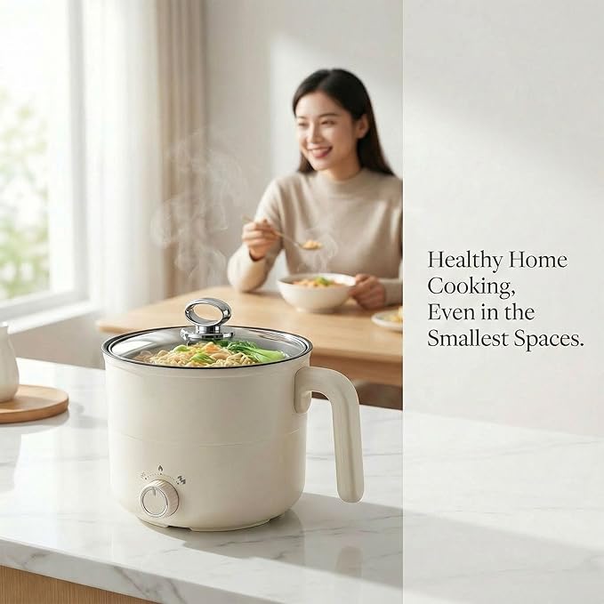 Olla Eléctrica Hot Pot con Vaporera, Mini Cocina Portátil para Ramen miniatura 7