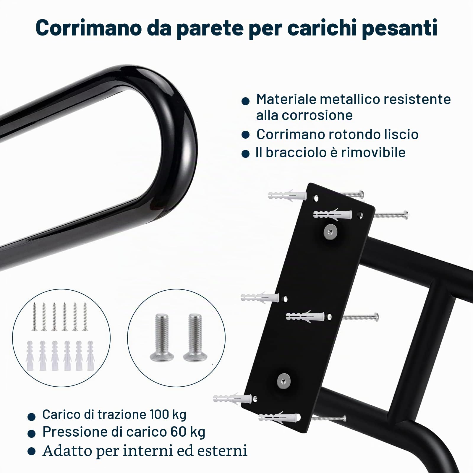 Corrimano per Scale Esterne, orrimano per scale in acciaio inox a forma di U per 1-5 gradini, corrimano per anziani per garage, portico, giardino