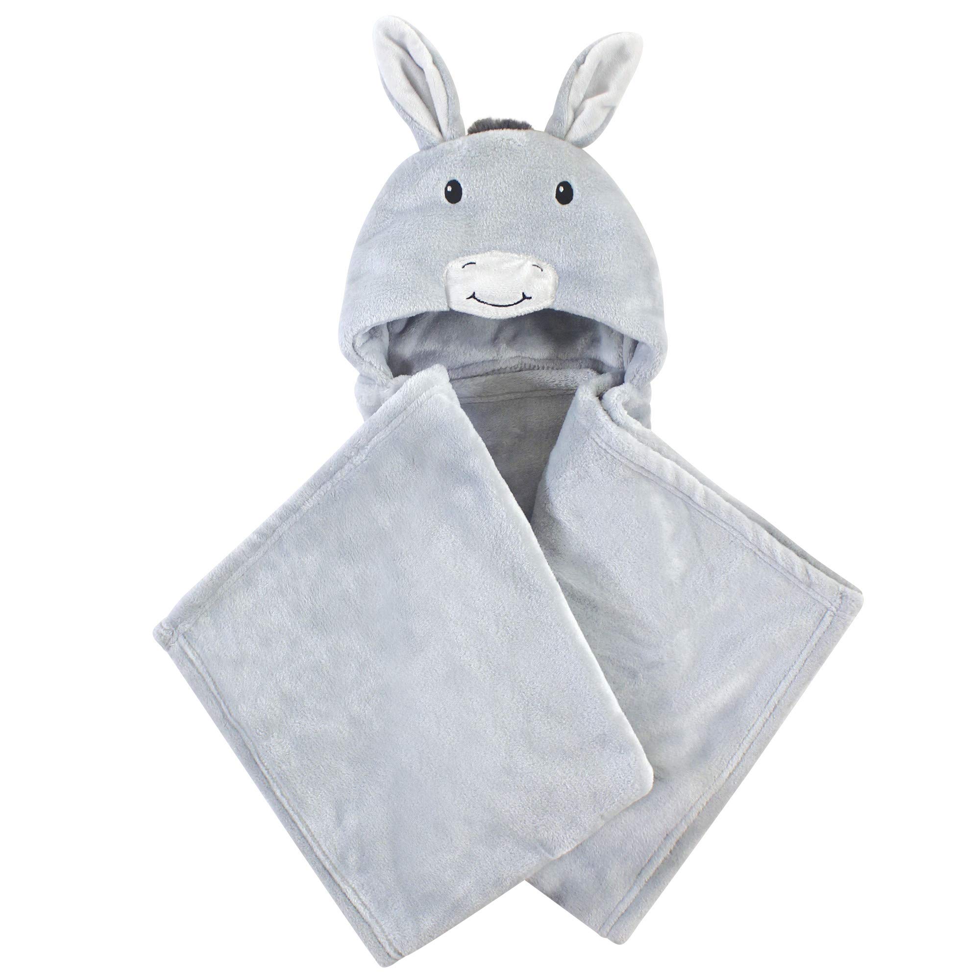 Hudson Baby Unisex Baby and Toddler Hooded Animal Face Plush Blanket, Donkey, One Size