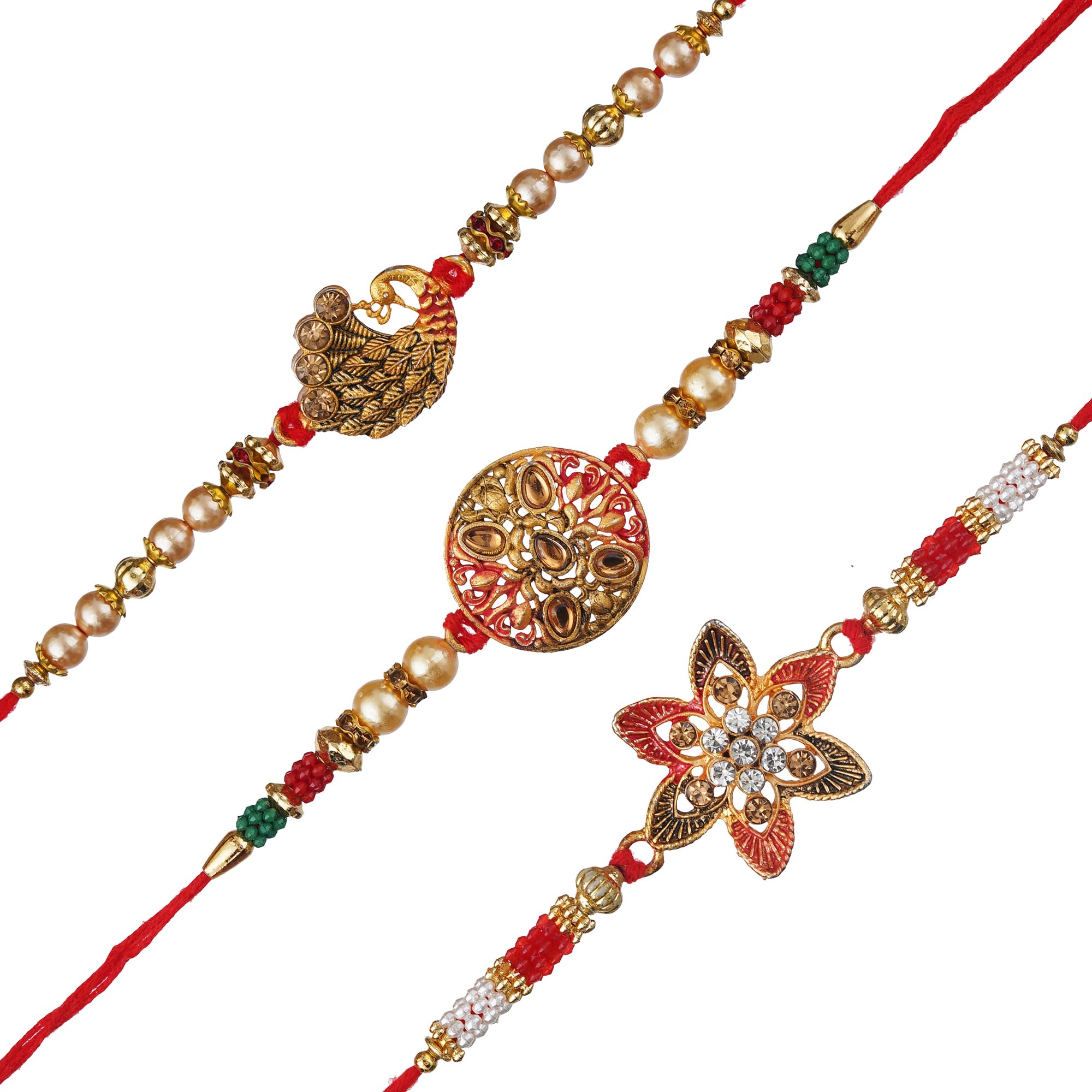 Webelkart New Premium Combo Of 3 Rakhi For Brother, Bhaiya, kids and Bhabhi with Beautiful Rakshabandhan Greetings Card/Bhabhi Lumba Rakhi/Krishna Rakhi/Rakhi Gifts/Peacock Rakhi