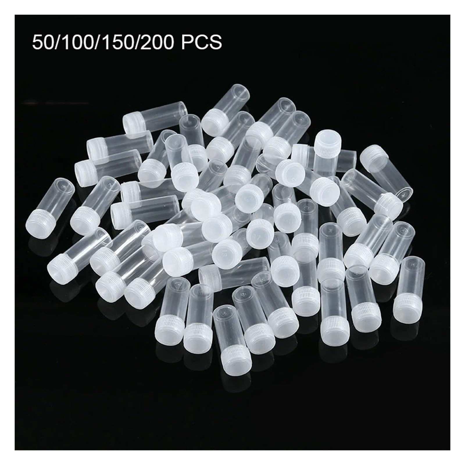 MENGKE 50-200 PCS 5ML Mini Flat-Bottomed Plastic Clear Test Tubes With Screw Caps Cosmetic Travel Lotion Storage Containers(200 pcs)