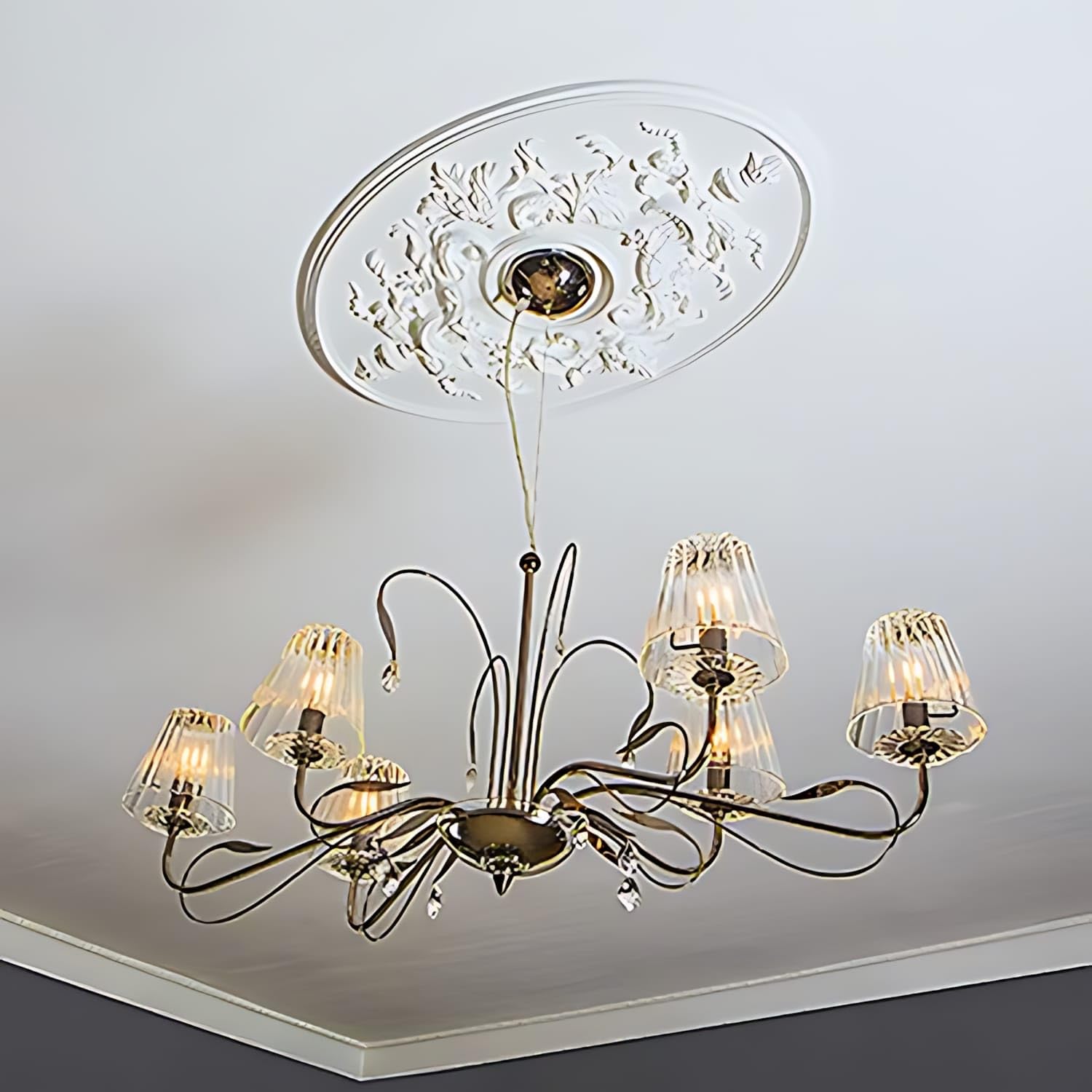 Profhome 156041 Deckenrosette Oval XXL | 78,5 x 54,4 cm | Premium Polyurethan Hartschaum | Prachtvolle Stuckrosette Neo-Empire Design | Vorgegrundiert Weiß | Innen & Außen