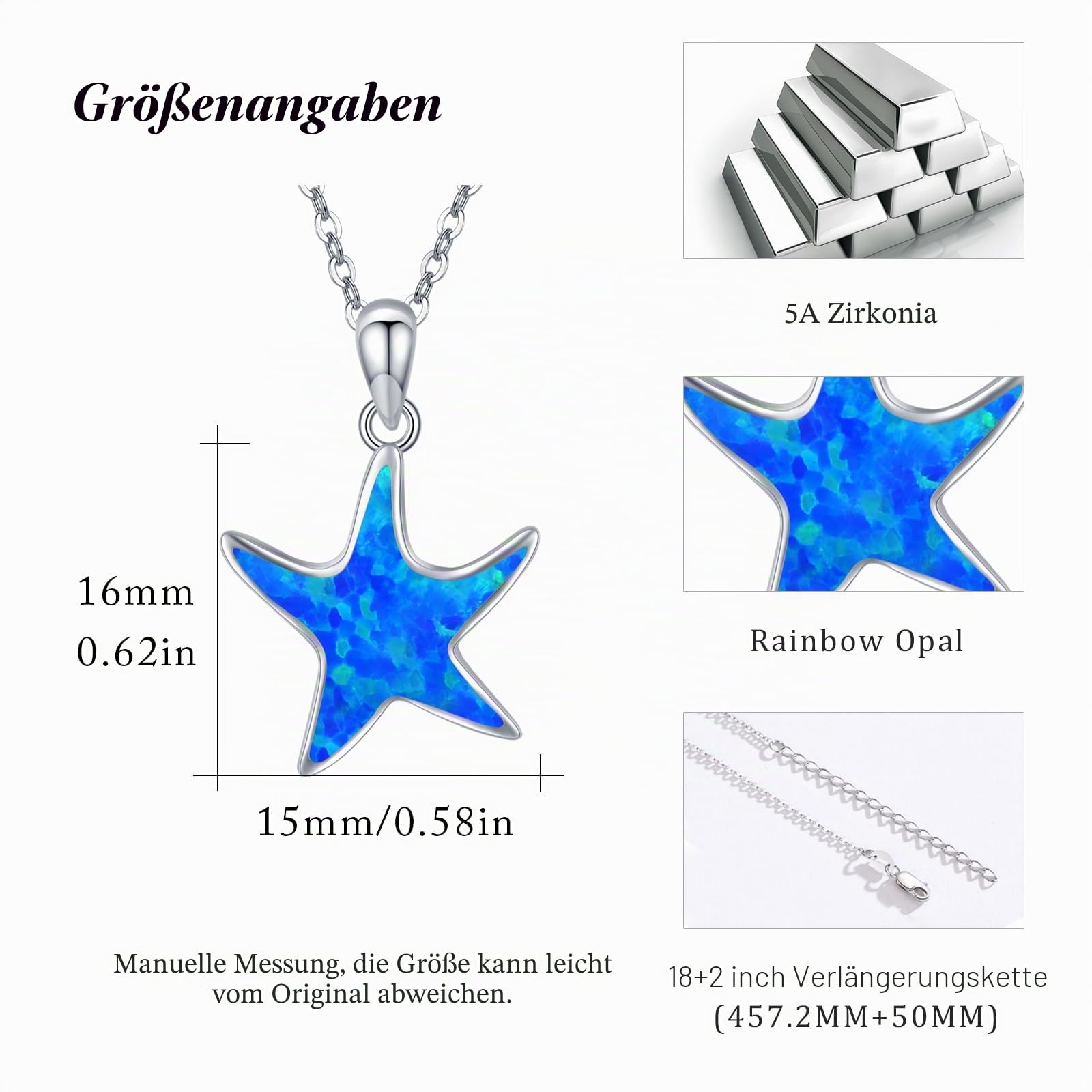Seestern Halskette Damen, 925 Sterling Silber Seestern Opal Kette,Tier Anhänger Opal Seestern Schmuck Muttertags Geschenke Valentinstag für Mädchen Frauen Kinder Mama Frau Freundin