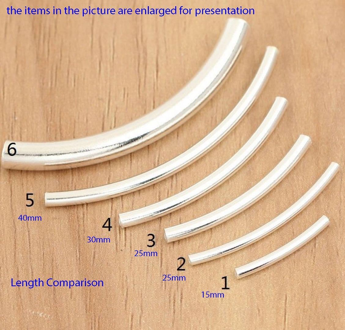 10pcs Adabele Authentic 925 Sterling Silver Curved Noodle Tube Loose Beads 35mm x 2mm (Hole ID 1.5mm) Connector for DIY Craft Jewelry Making SS240-35