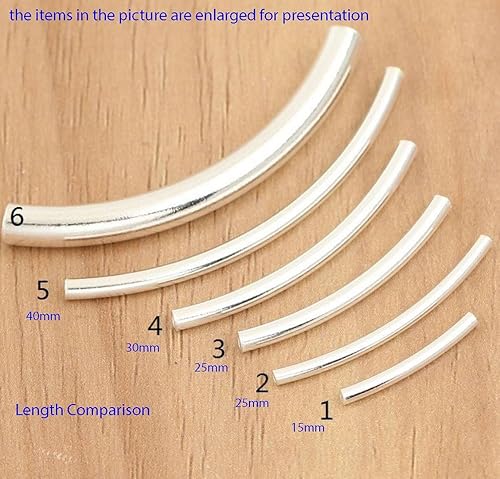 Miniatura 3 de Adabele - 10 piezas de tubo de fideos curvados de plata de ley 925 auténtica, cuentas sueltas de 1.181 in x 0.059 in (agujero de identificación de