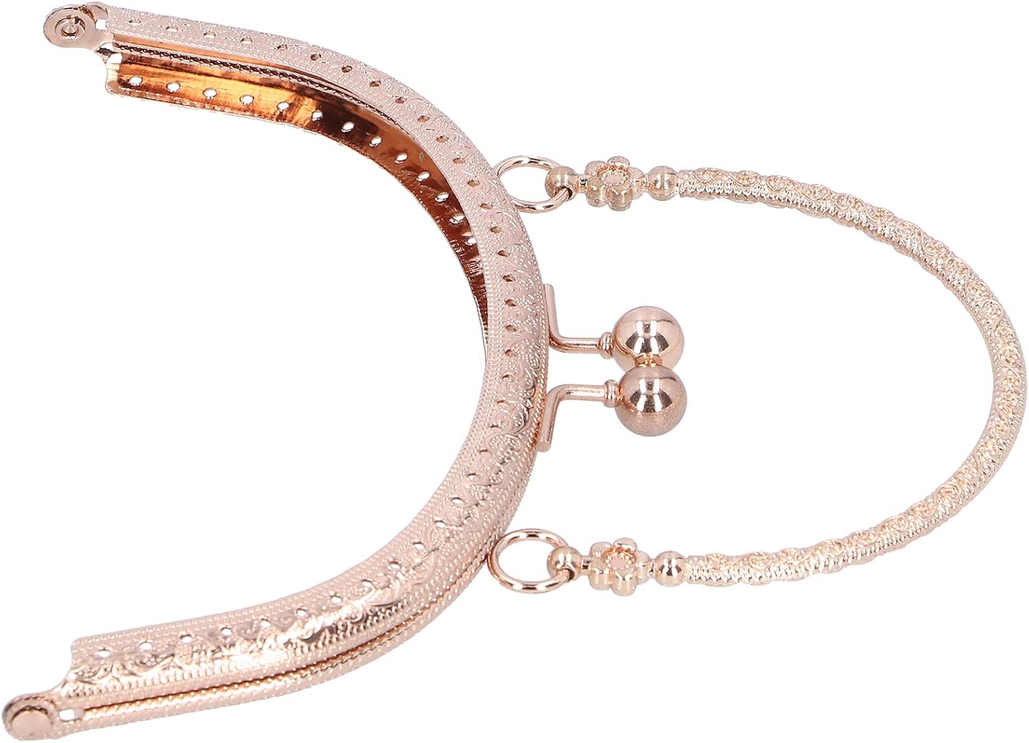 Kiss Clasp Lock Purse Frame Retro Half Round Bead Embossed Coin Bag Kiss Clasp Metal Purse Bag Frame Craft for Bag Sewing Craft Tailor Sewer(Rose Gold) - Image 3