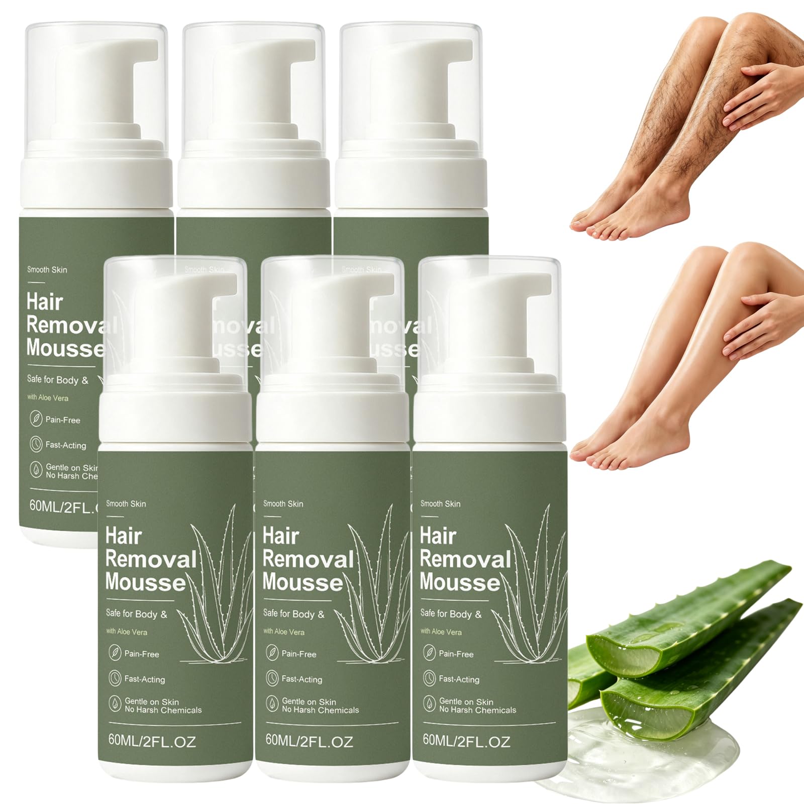 Aloe Vera mus do depilacji, twarzy i ciała (6 szt.)
