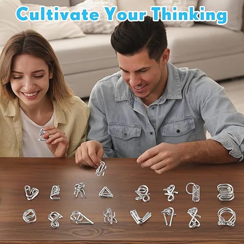 Miniatura 3 de Poen Juego de 48 piezas de rompecabezas de metal con bolsa de metal para adultos, rompecabezas de IQ de juguete, rompecabezas de metal para adultos,