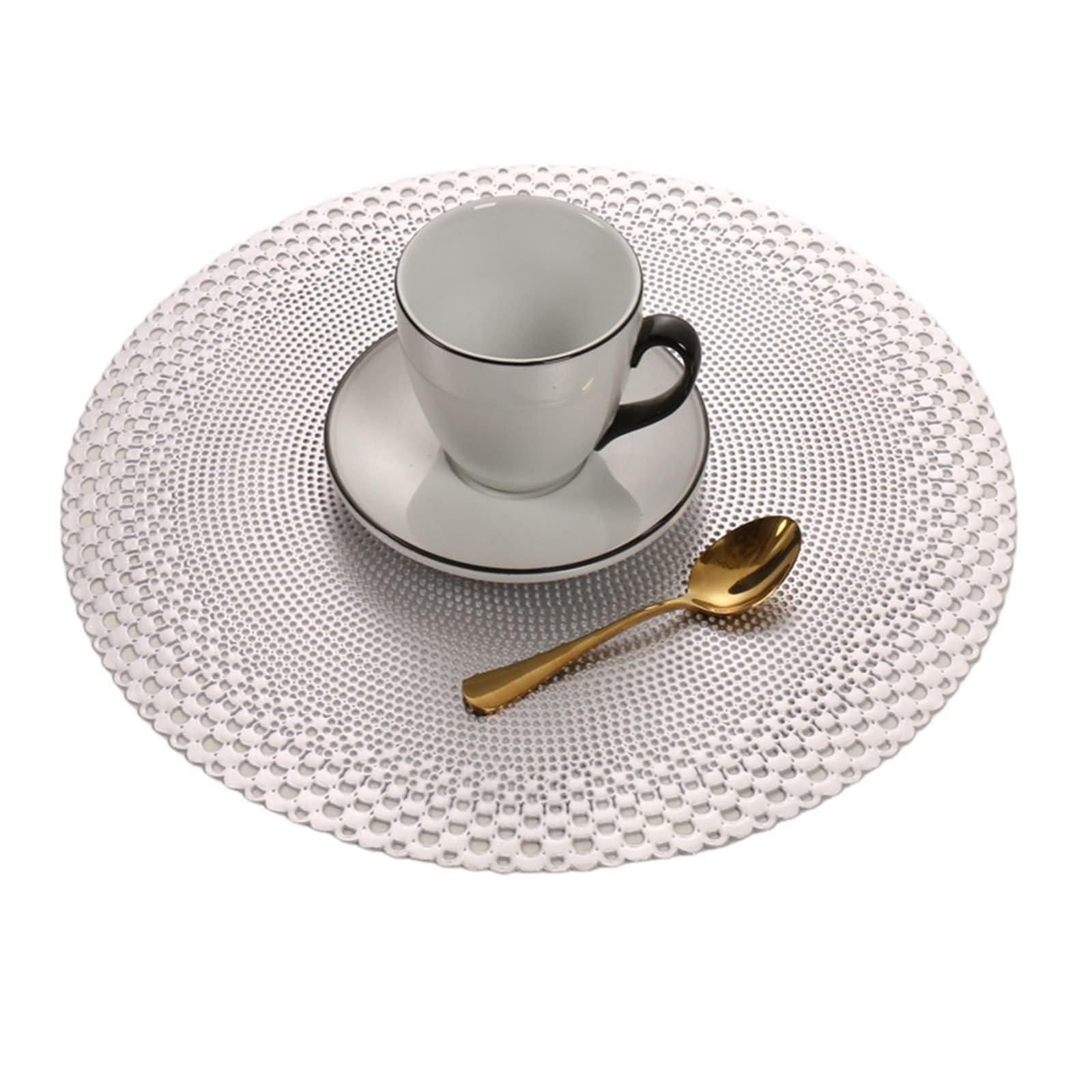 Tischset Herbst 6er, Platzsets Landhausstil 38cm Hohle Kreisförmige Blume PVC Silber