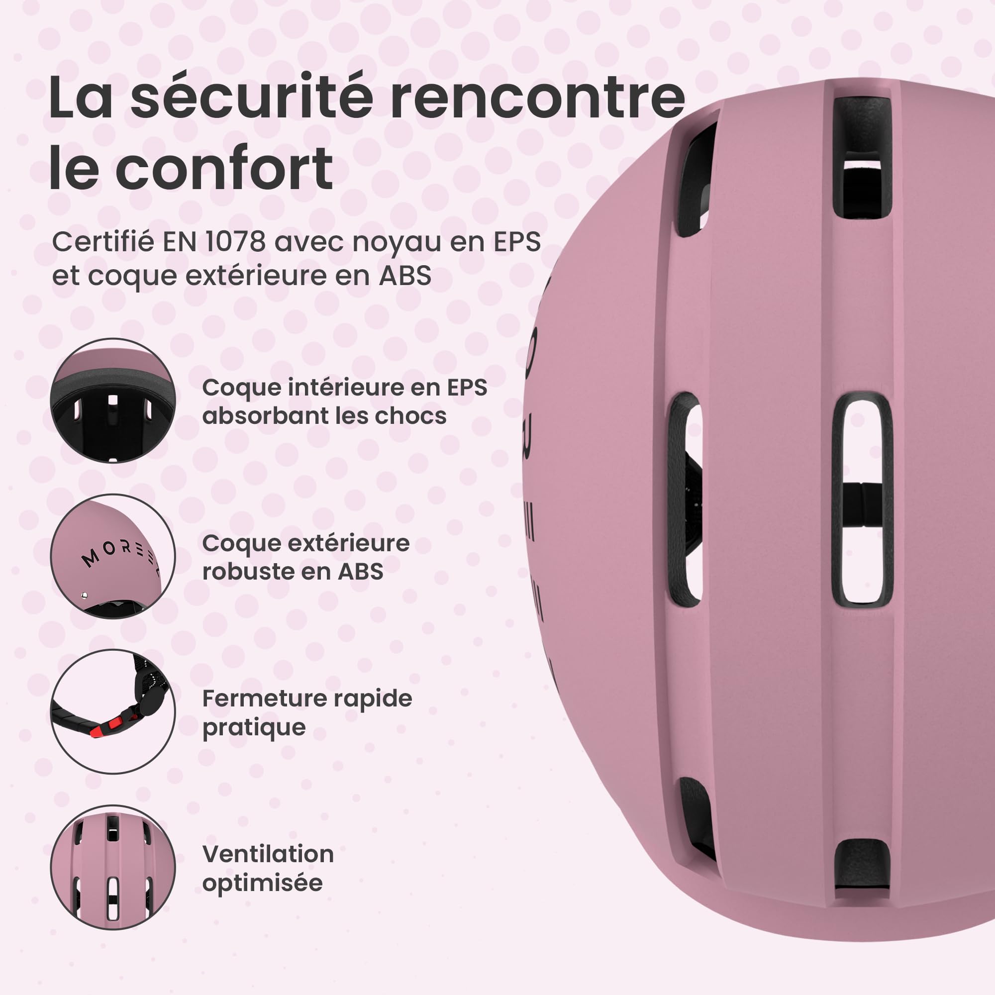 MOREEZ Casque enfant à partir de 1 an (1-7 ans), robuste et confortable casque de vélo et de vélo en ABS, réglable XS (46-50 cm) & S (51-54 cm), unisexe, fille et garçon, réfléchissant, ventilé