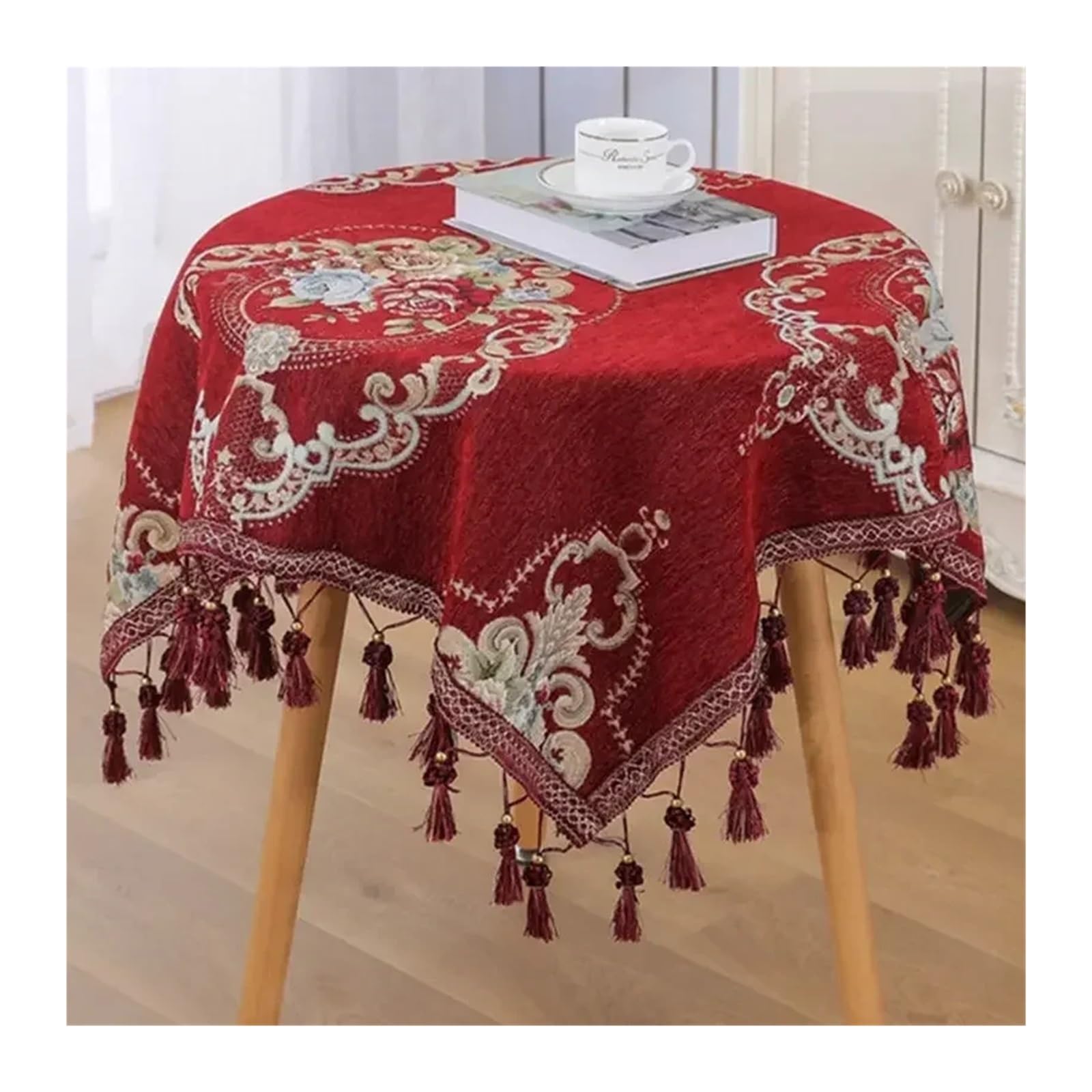 L6NqIAG Vintage Lace Tablecloth Round & Rectangular Tablecloth with Tassels, Coffee Table and Bedside Cover Cloth(Color4,90x90cm rectangle)