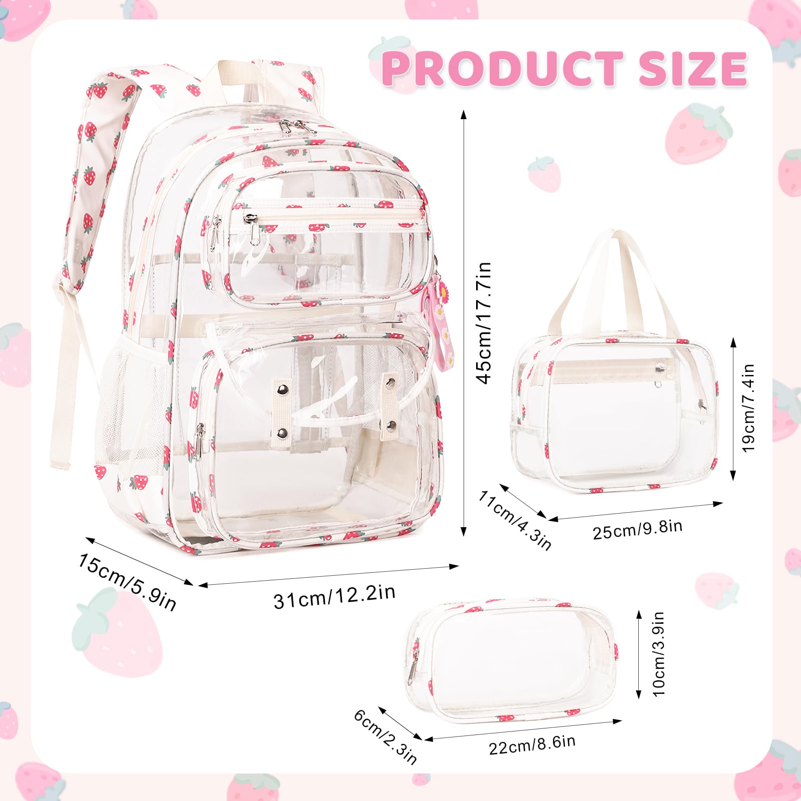 ACESAK Clear Backpack for Boys Girls - 3 Pcs Clear Heavy Duty with Lunch Bag - See Through Backpack Stadium Approved