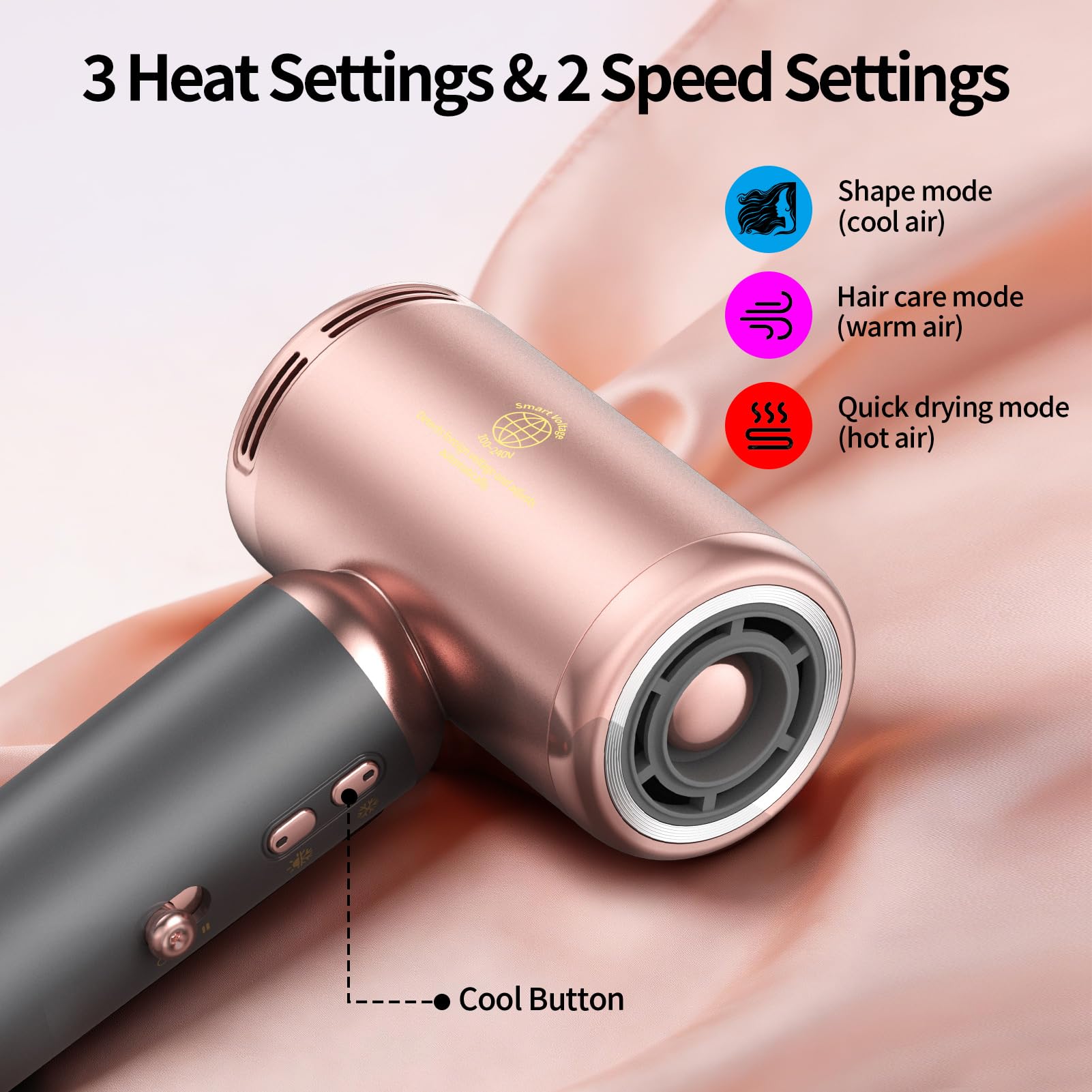 Pink Dual Voltage Travel Mini Hair Dryer, 110,000 RPM, EU/UK Adapters