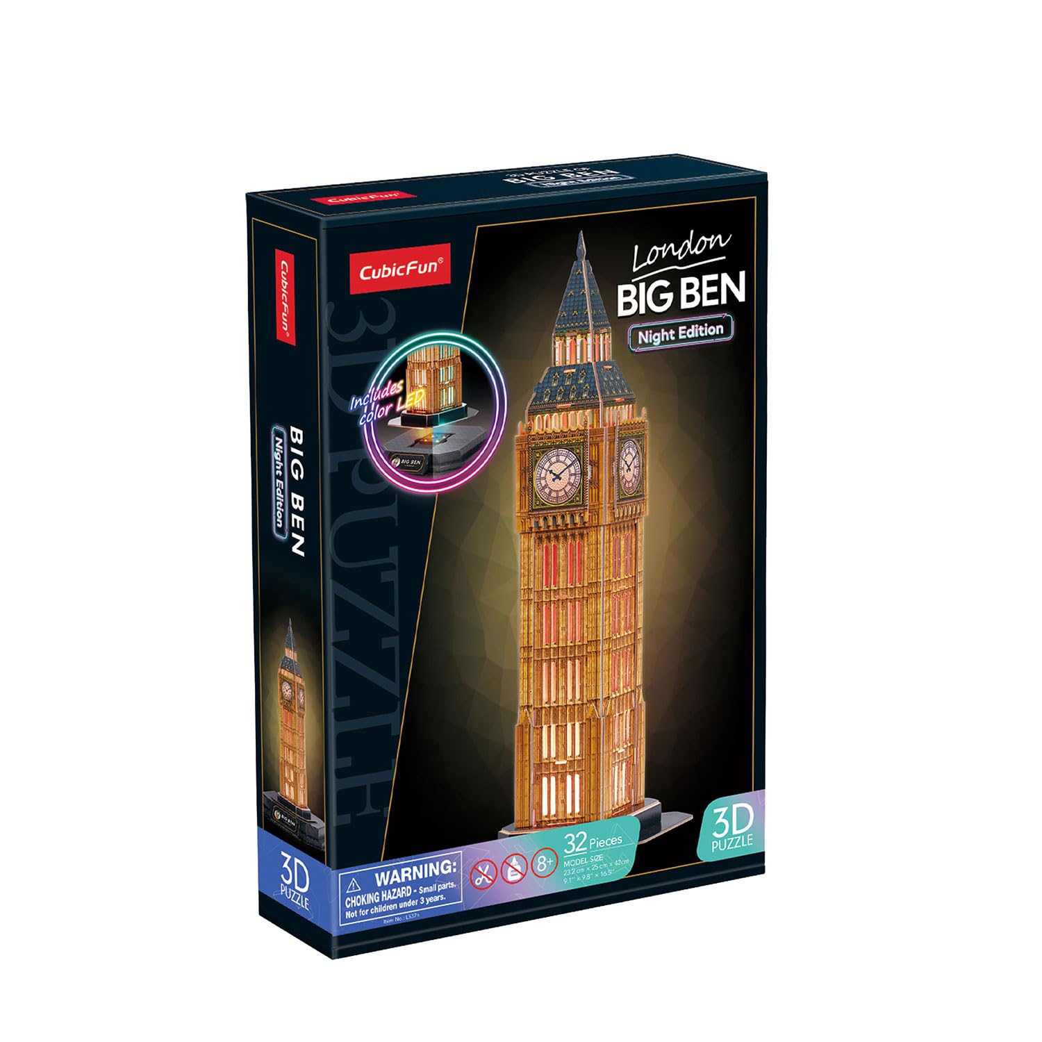 Puzzle 3D - Big Ben LED | Maquette A Construire | Puzzle 3D Adulte Et Puzzles 3D Enfant 8 Ans | Maquette Jouet Enfants | 32 Pièces