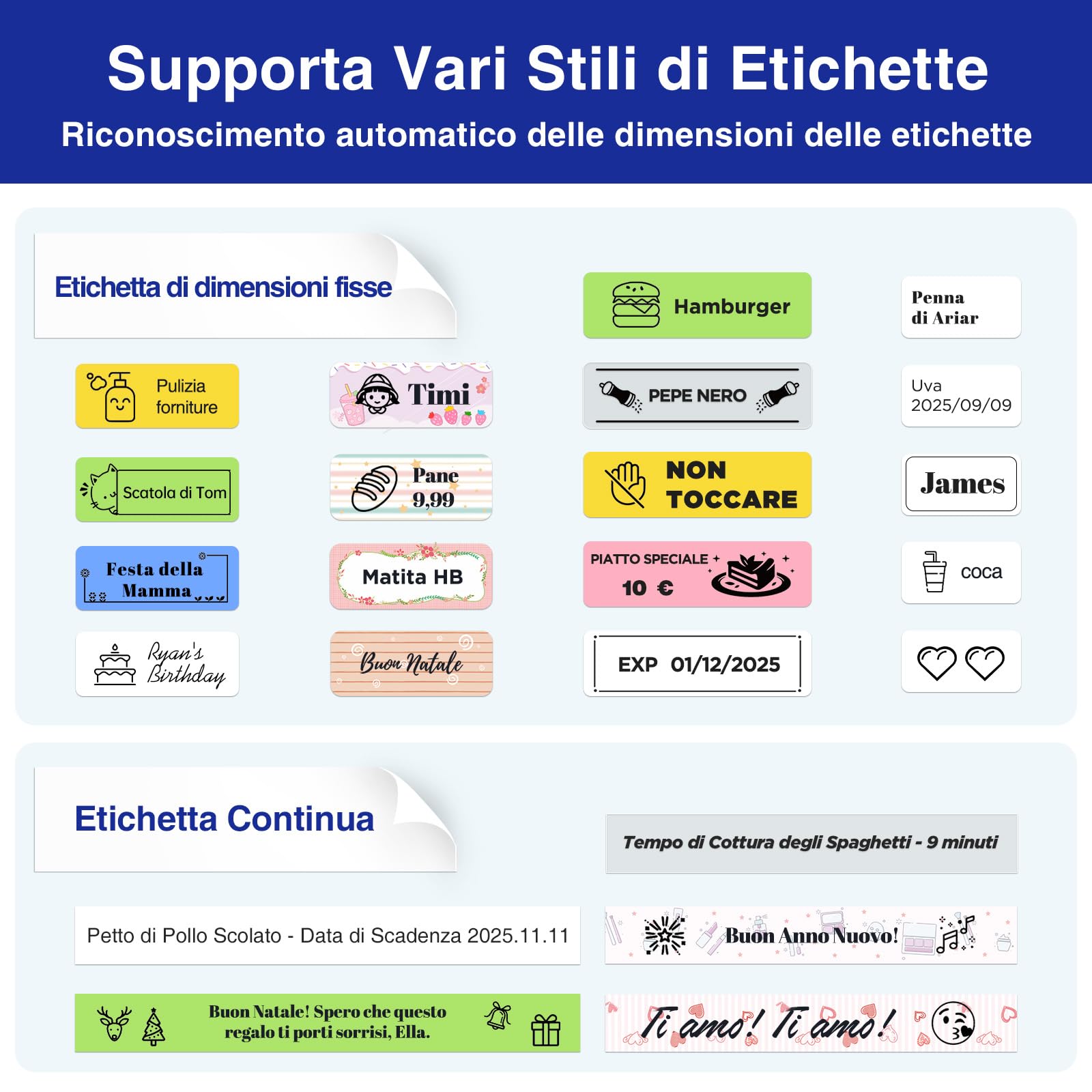 SUPVAN E11 Etichettatrice Bluetooth con 4 Nastri, Supporta Tastiera e App con 40+ Font e 600+ Icone, Stampante Etichette Adesive Ricaricabile senza Inchiostro per Casa, Cucina, Scuola, Ufficio, Nero