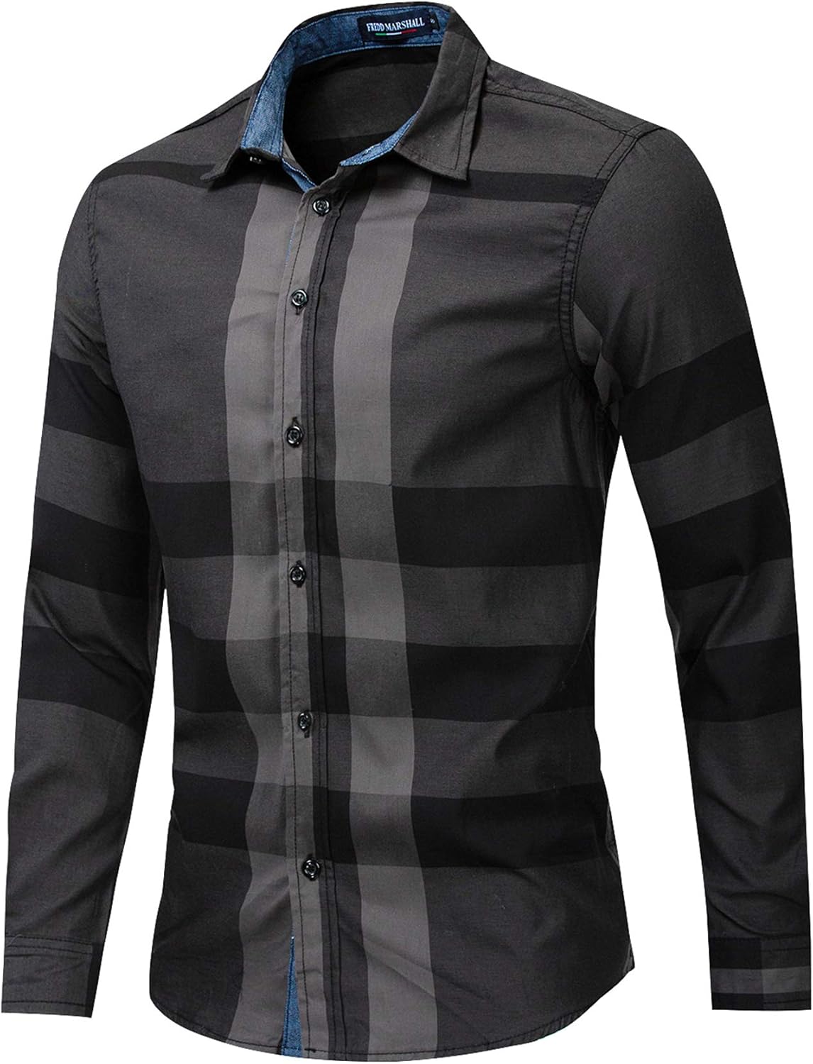FREDD MARSHALL Men's Long Sleeve Slim Fit 100% Cotton Plaid Shirts - Image 3