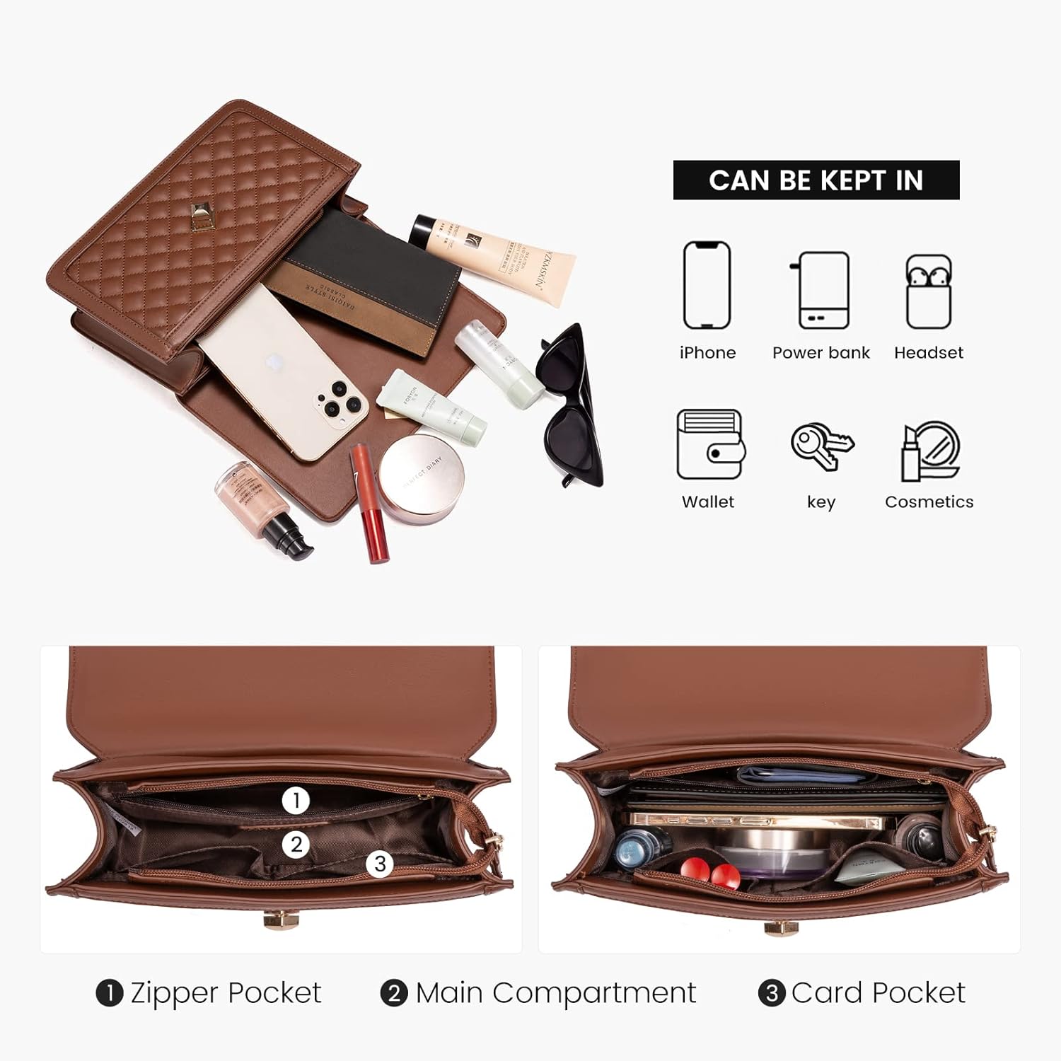 LOVEVOOK Crossbody Bags for Women Leather Quilted Shoulder Bag with Chain Strap Trendy Clutch Satchel Ladies Evening Bag - Image 6