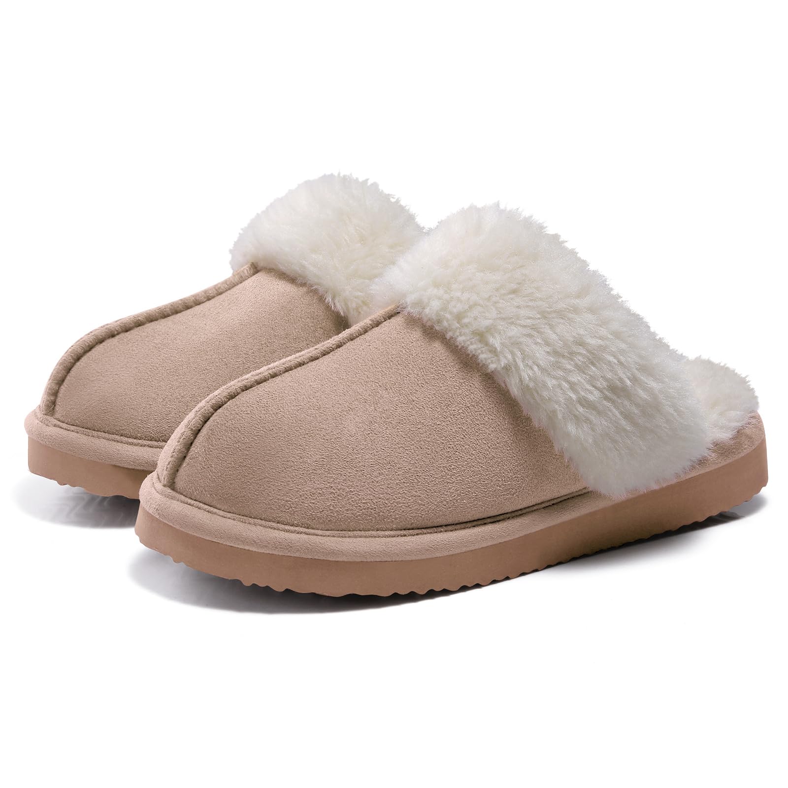 Litfun Damen Hausschuhe Winter Warme Plüsch Pantoletten Wildleder Memory-Schaum Slippers mit Kunstfellkragen Indoor Outdoor