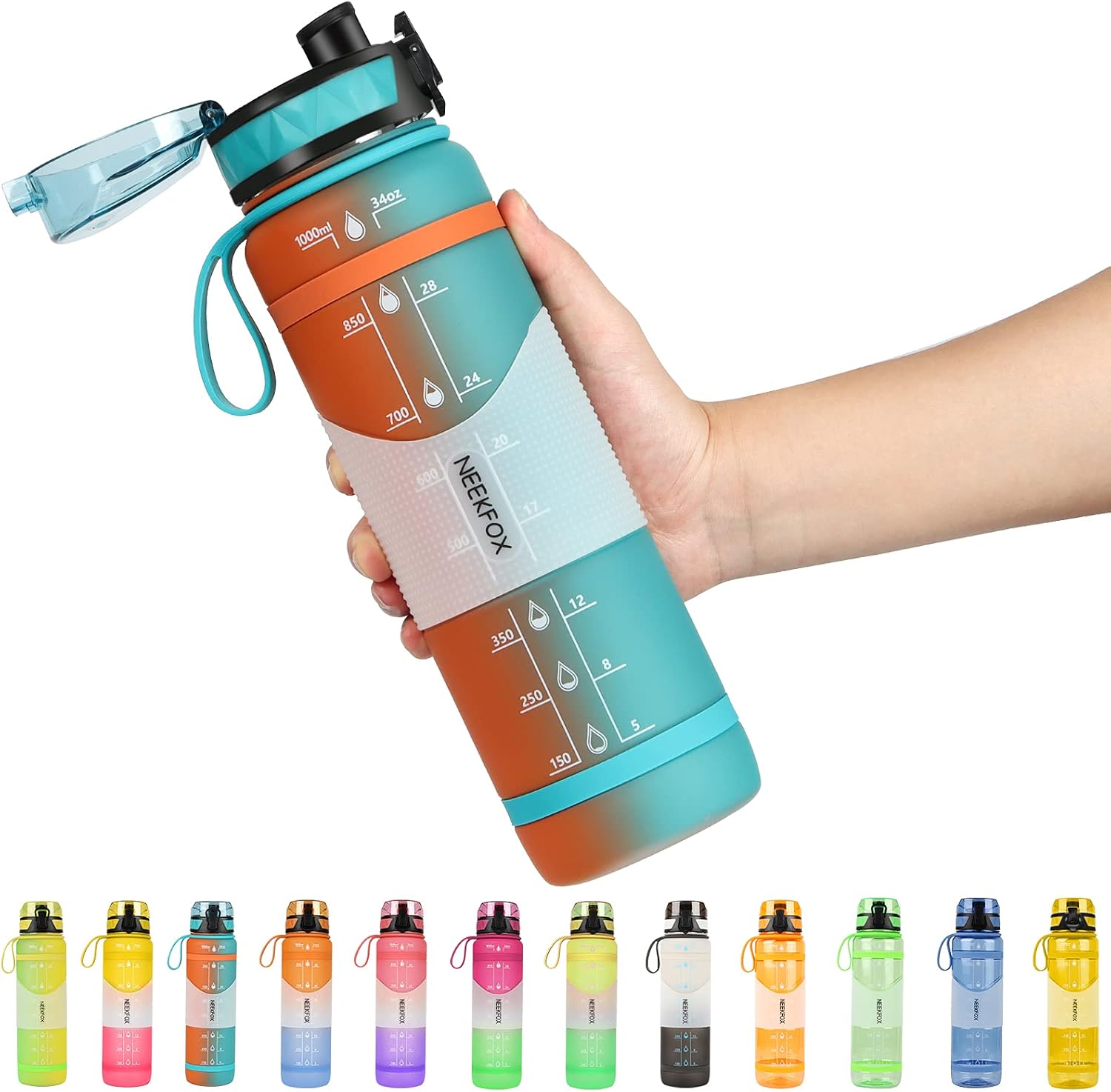 NEEKFOX Water Bottle, 34oz Gallon Water Bottles with Large Wide Mouth, Leakproof Anti-slip Durable BPA Free Tritan Water Jug, hydro jug with Removable Strainer for Fitness, Gym, Outdoor Sport