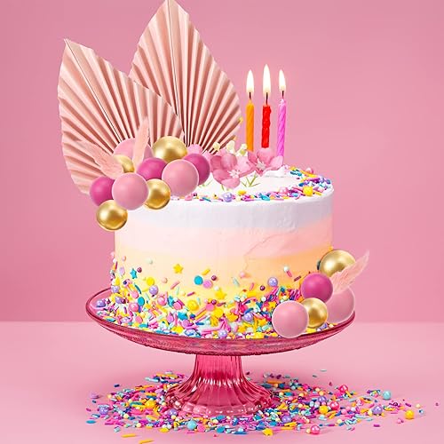 Miniatura 5 de 53 piezas de decoración bohemia para tartas, bolas de espuma para tartas, mini globos, hojas de palma, adornos artificiales para pasteles de flores