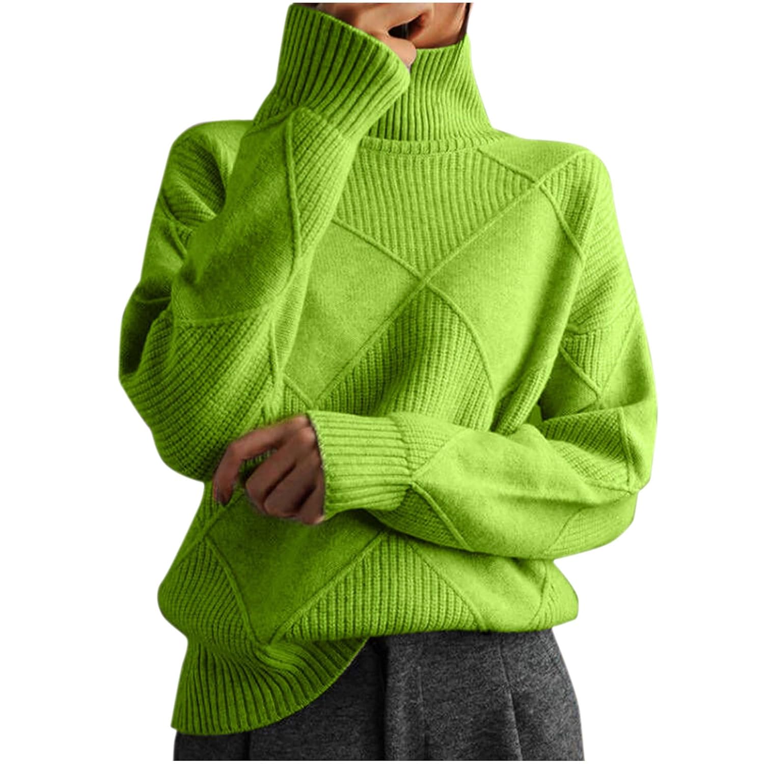 Turtleneck Sweater Women Chunky Long Sleeve Cable Knit Sweaters Oversized Lightweight Cozy Pullover Winter Clothes