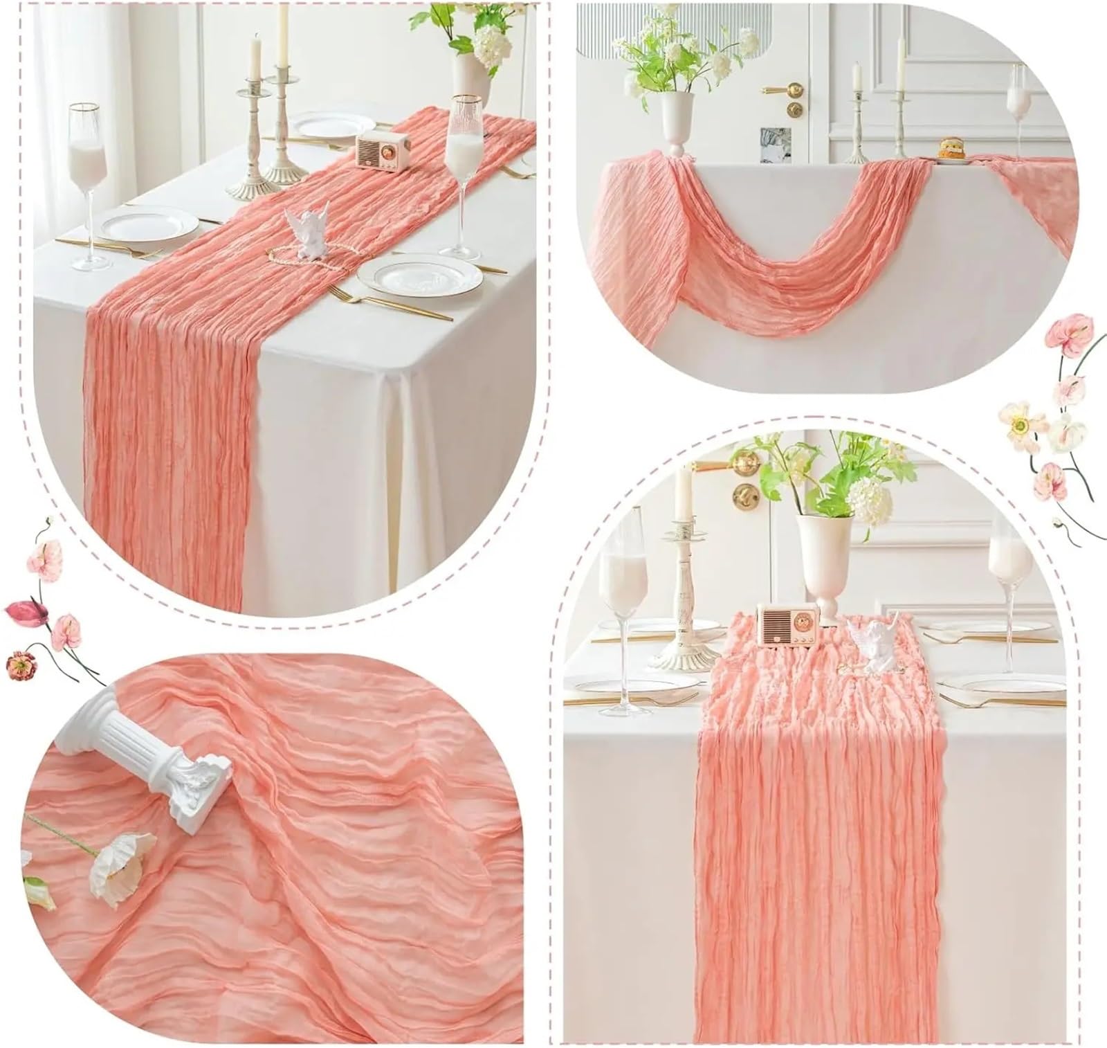 Camino de Mesa de Tela de Queso 6 uds 90x300cm Camino de Mesa Cheesecloth Tela Gasa rústico Puro Coral Boho Boda Nupcial decoración Pastel Fiesta