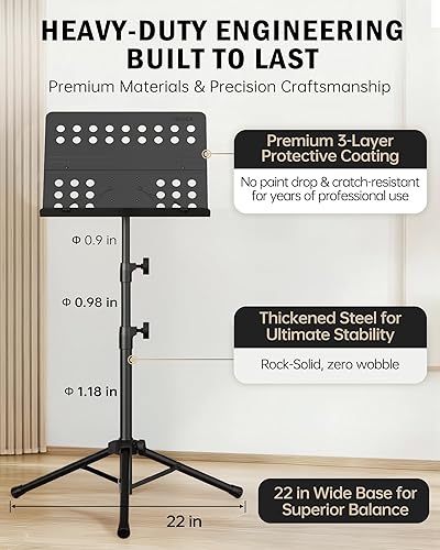 Miniatura 3 de Vekkia Atril para Partituras - Atril de Música Profesional Portátil de Metal Perforado con Bolsa de Transporte, Soporte de Música Plegable