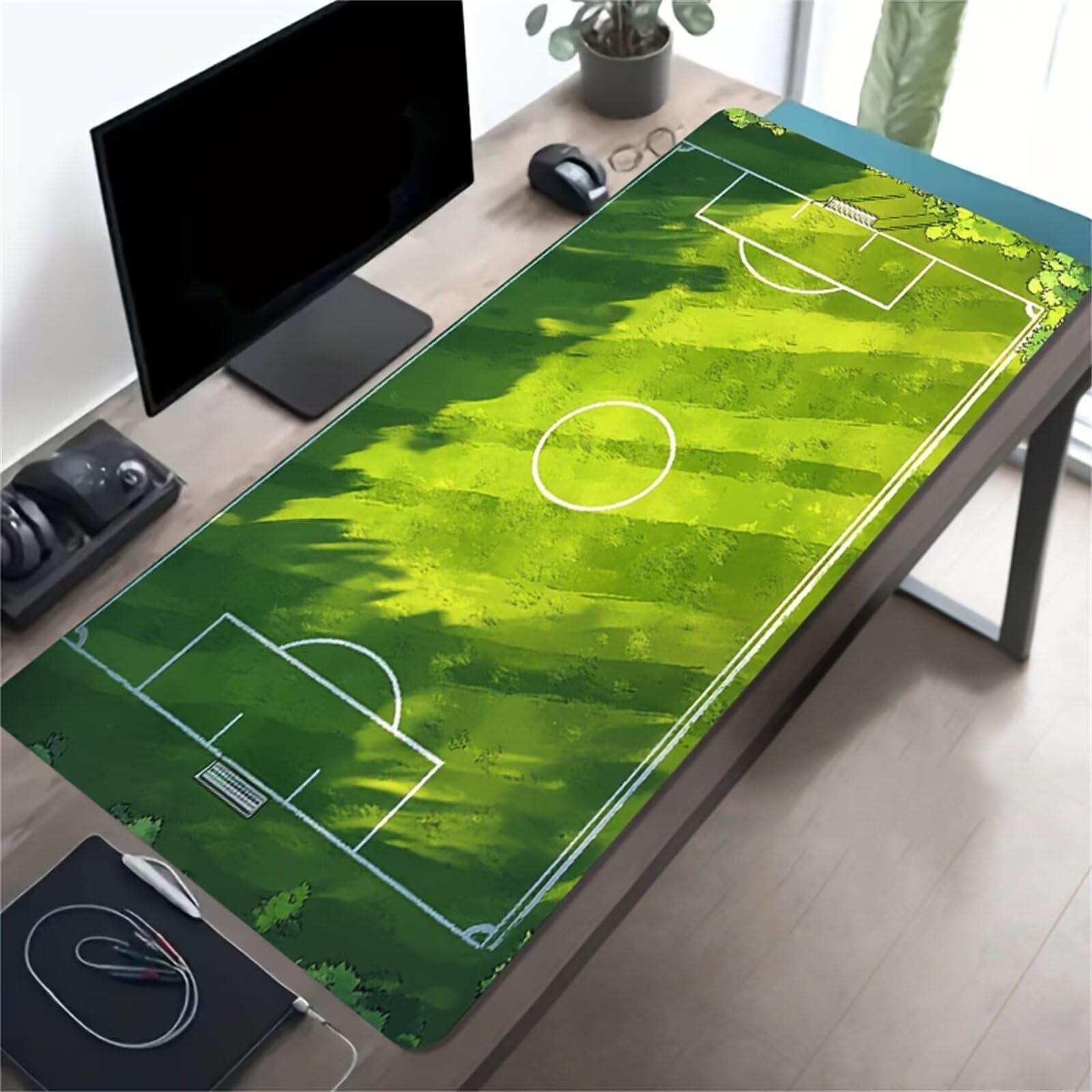 Grand Tapis de Souris de Jeu 1000x500x2 mm Mouse Pad Gaming Terrain Football Vert Tapis de Bureau Antidérapant avec Bords Cousus pour Bureau, Études, Gamer